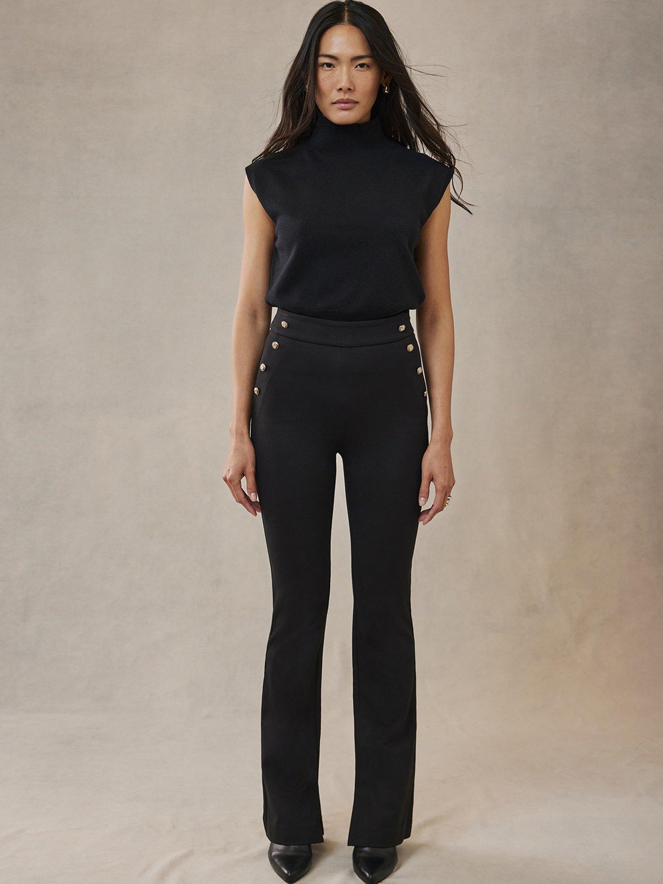 Mint Velvet Button Flare Trouser - Black | Very