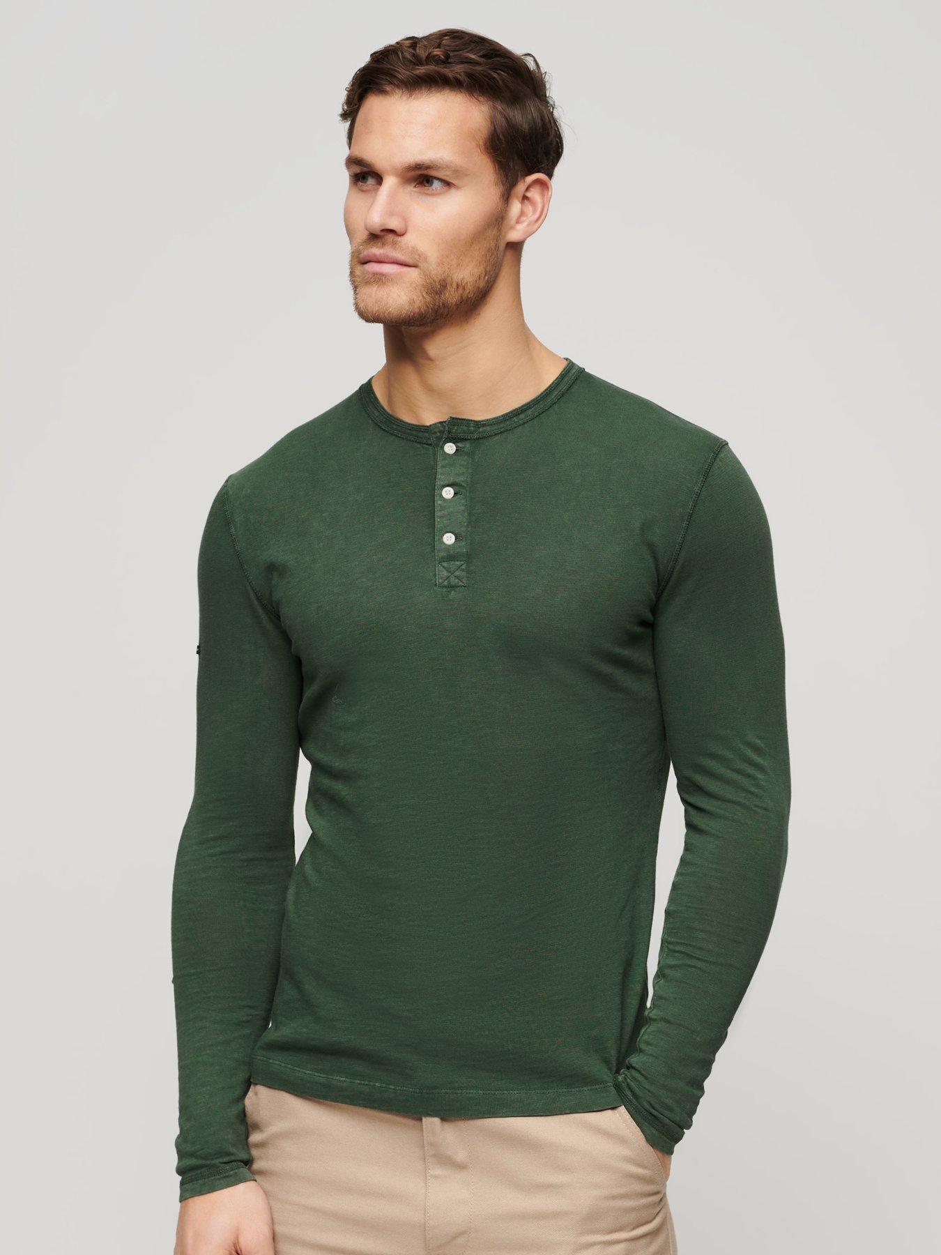 Image 1 of 5 of Superdry Jersey Grandad Long Sleeve T-Shirt - Dark Green