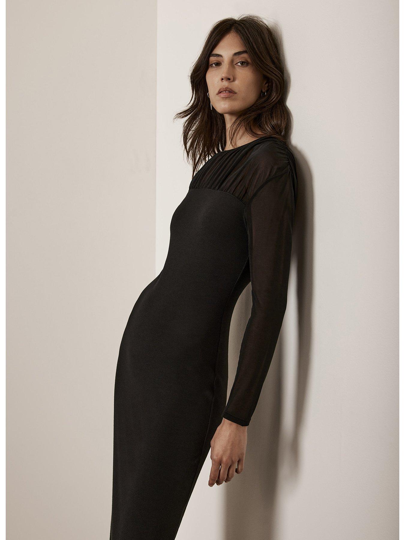 mint velvet jersey dress Mint Velvet Scallop Jersey Mix Midi Dress In Navy - 30% Off