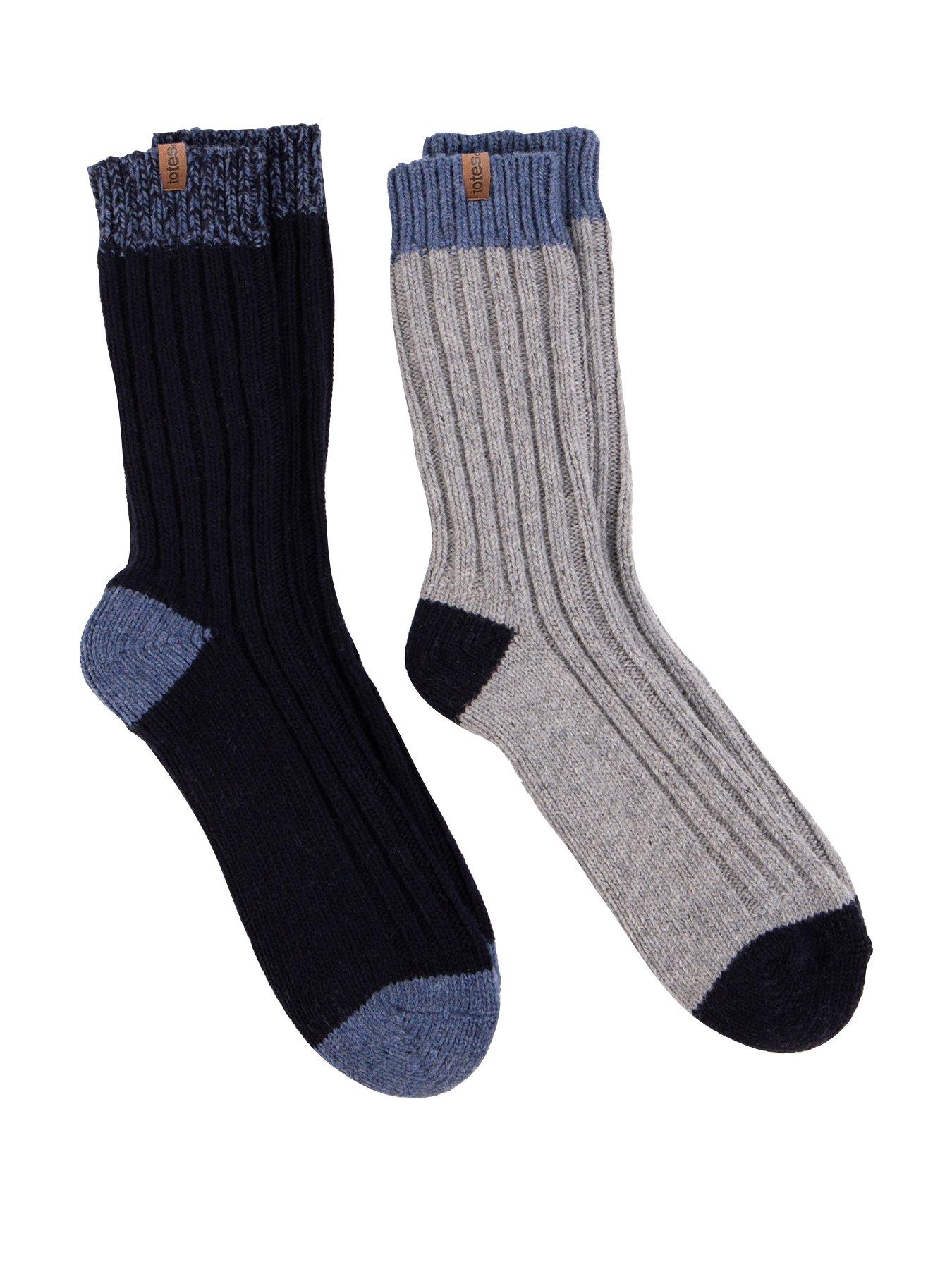 Totes 2 Pack Chunky Twist Wool Blend Thermal Boot Ankle Socks, Navy, Men