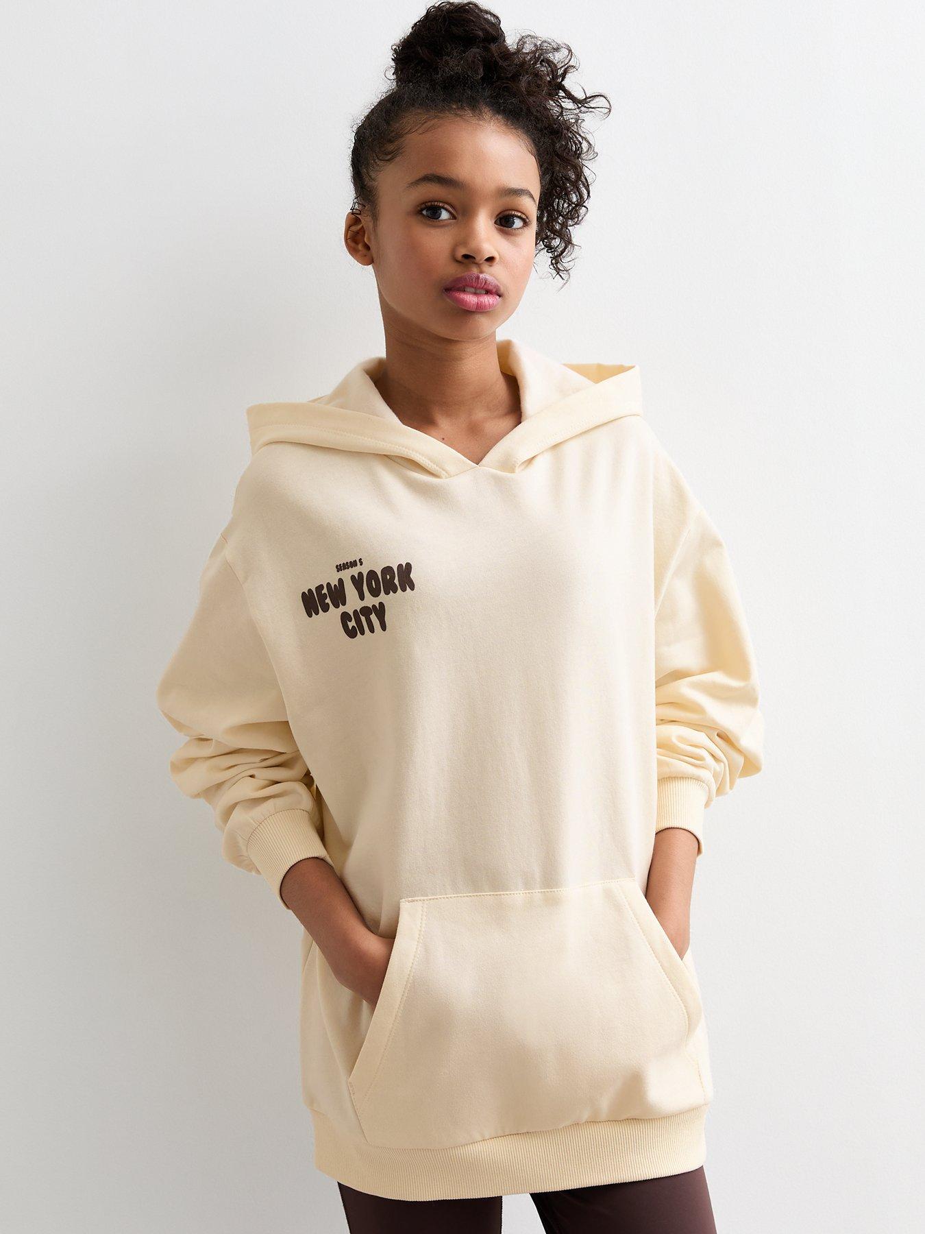 Girls York City Slogan Jersey Hoodie Off White