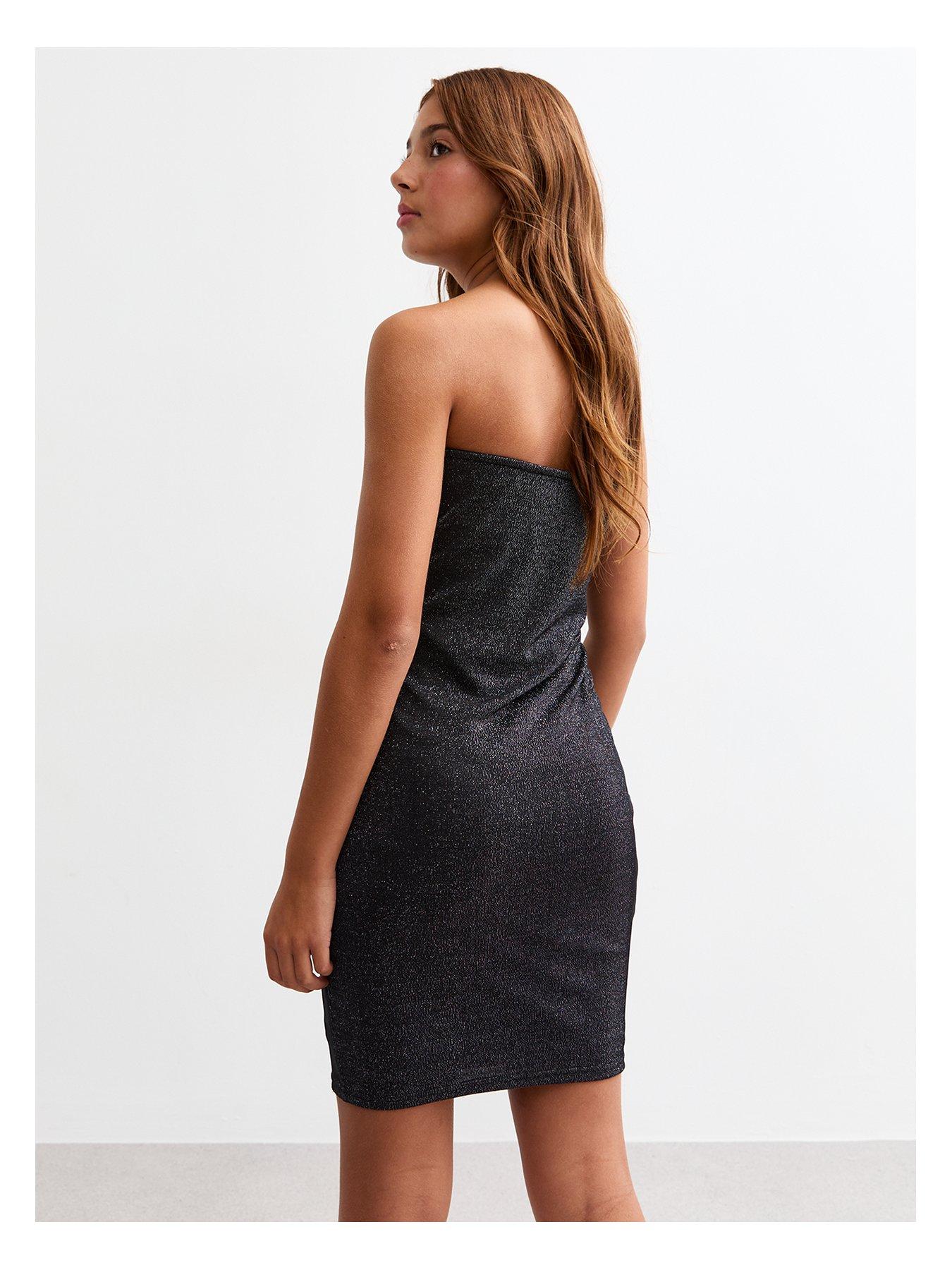 New Look 915 Girls Black Glitter Bodycon Strapless Dress Very