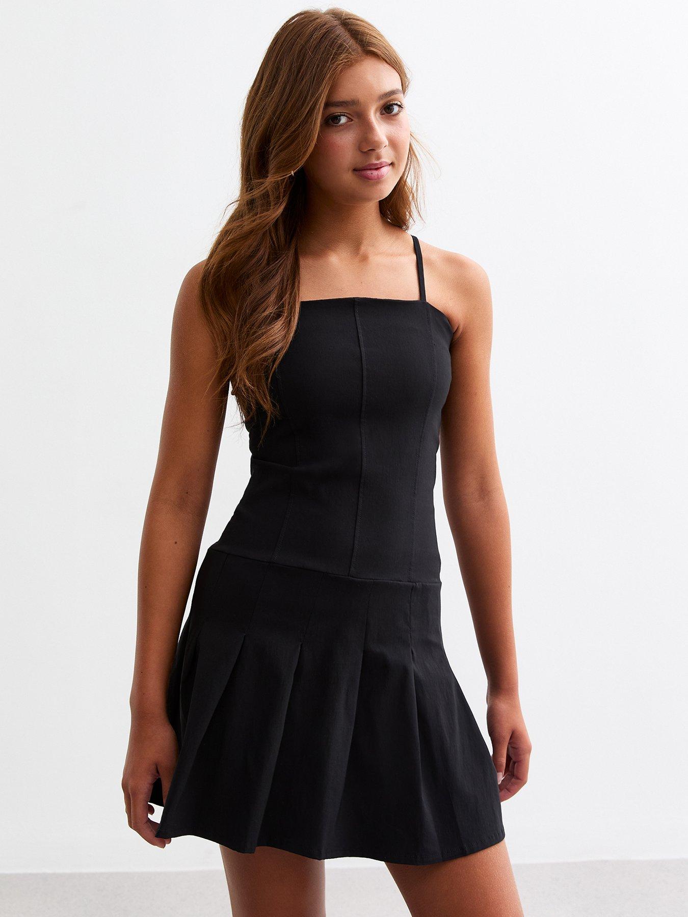 New Look 915 Girls Black Strappy Pleated Dress Very