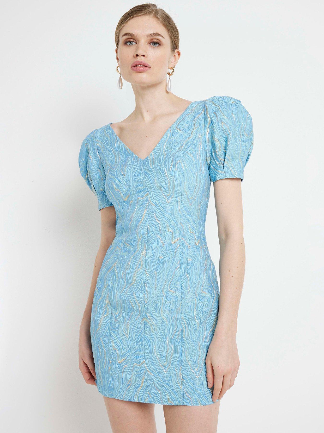 undefined V-Neck Mini Dress - Blue