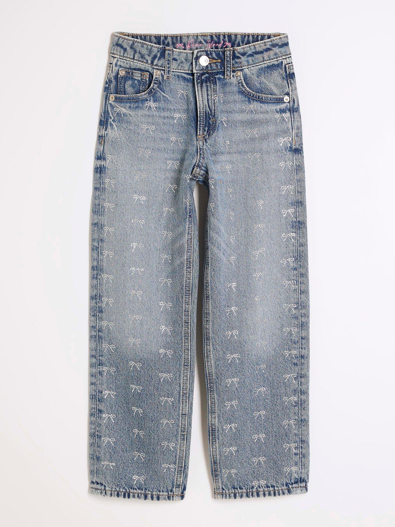 undefined Girls Hotfix Denim Bow Jeans - Blue