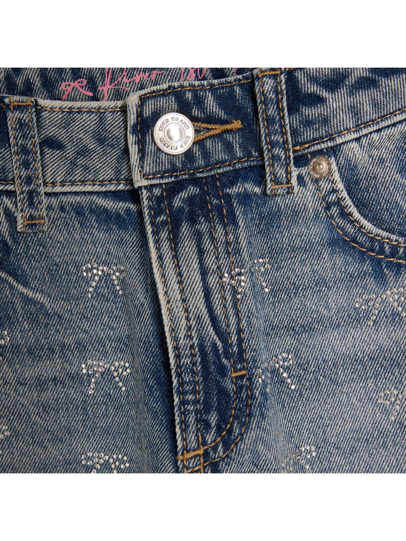 Image 3 of 4 of River Island Girls Hotfix Denim Bow Jeans - Blue