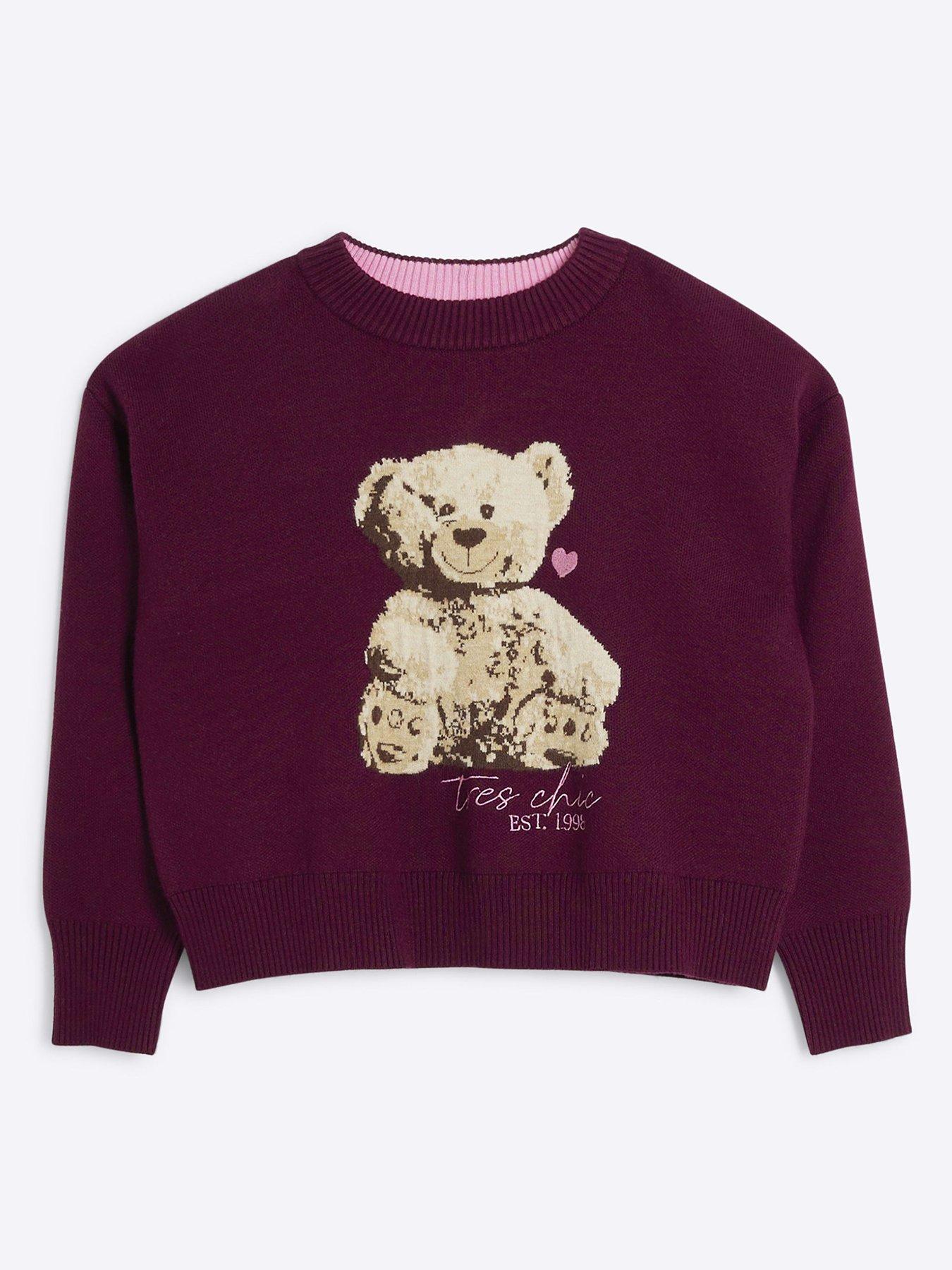 undefined Girls Burgundy Bear Jumper - Red