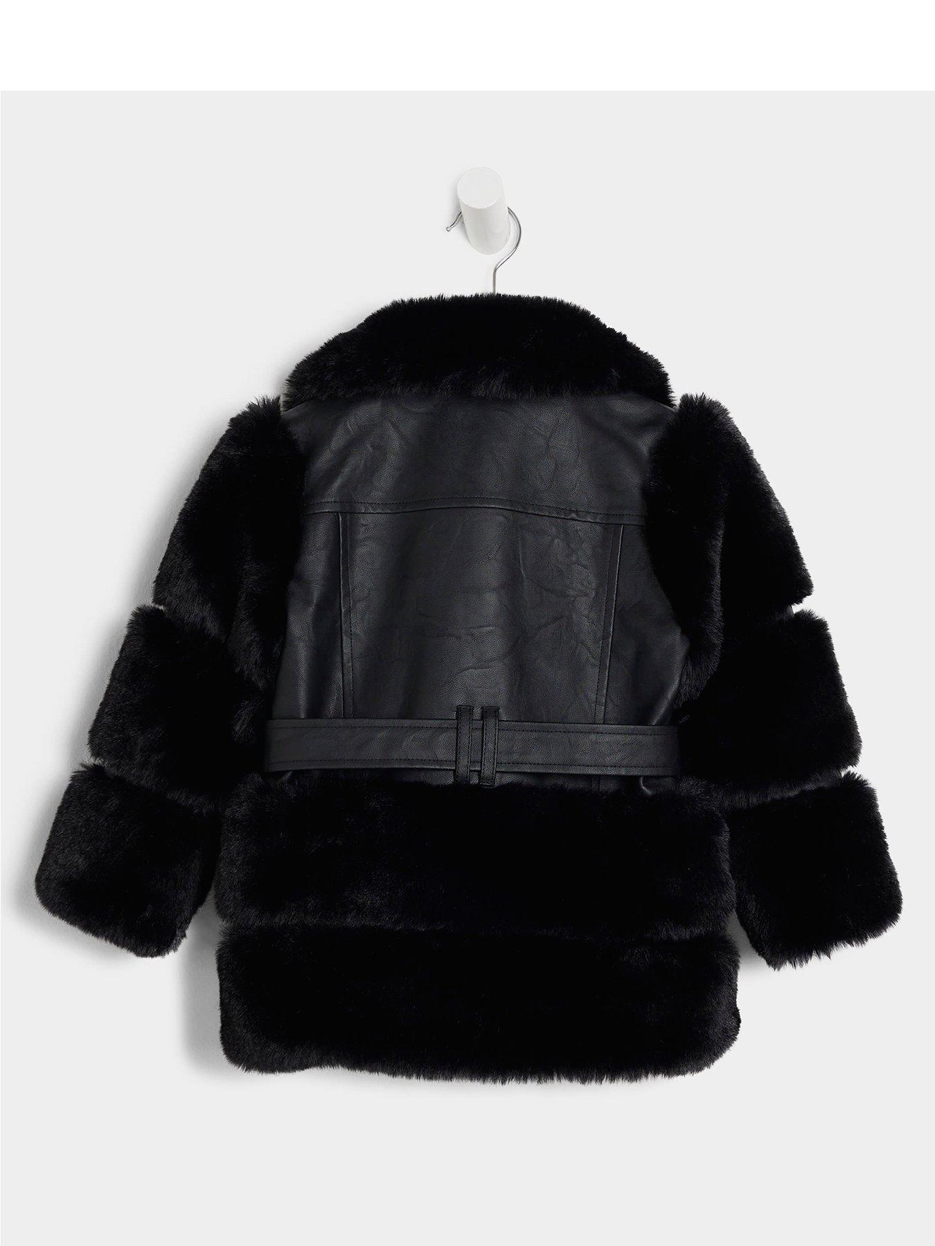 Mini Girl Faux Fur Coat Black