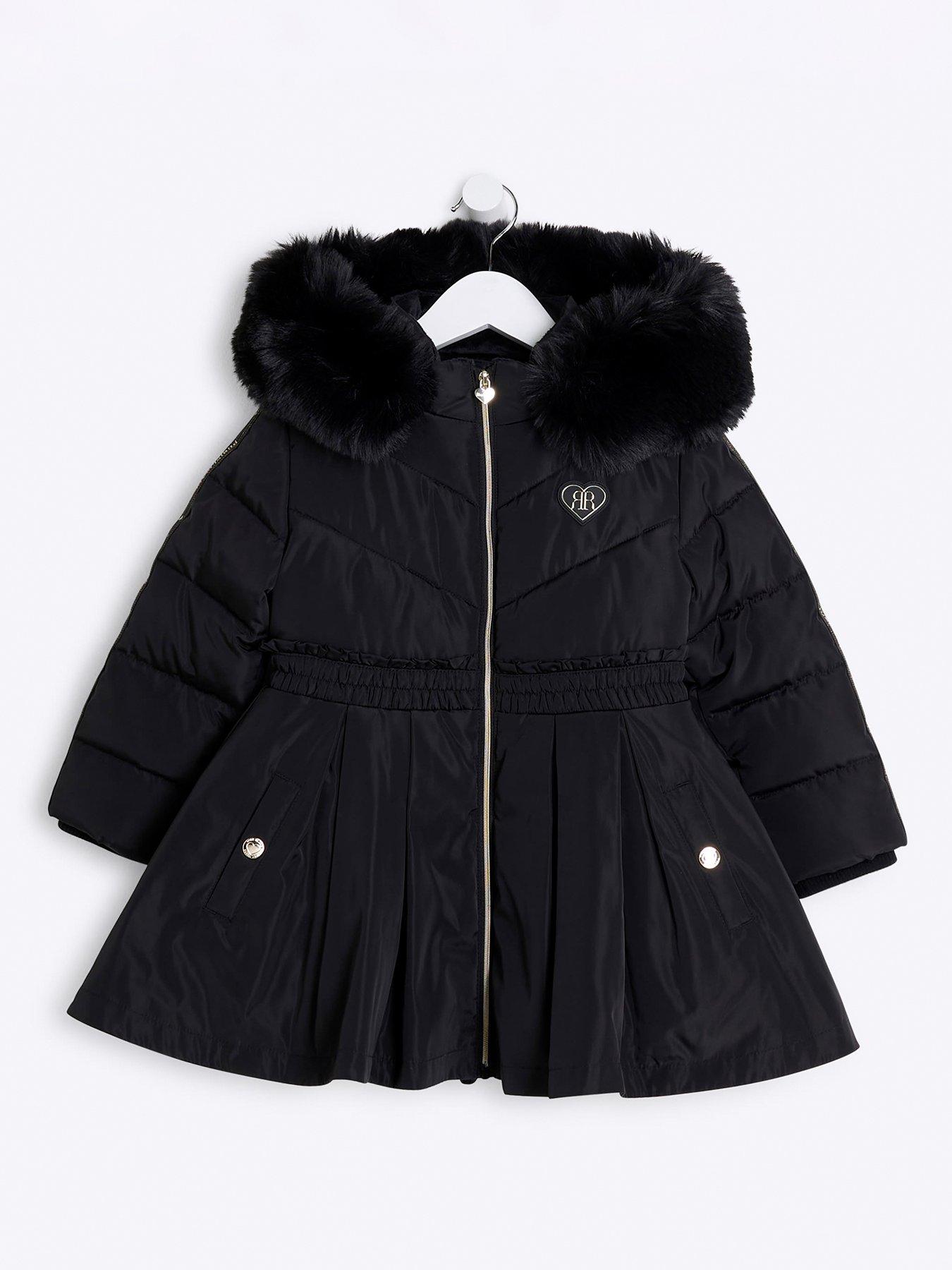 Mini Girl Pleated Skirt Padded Coat Black
