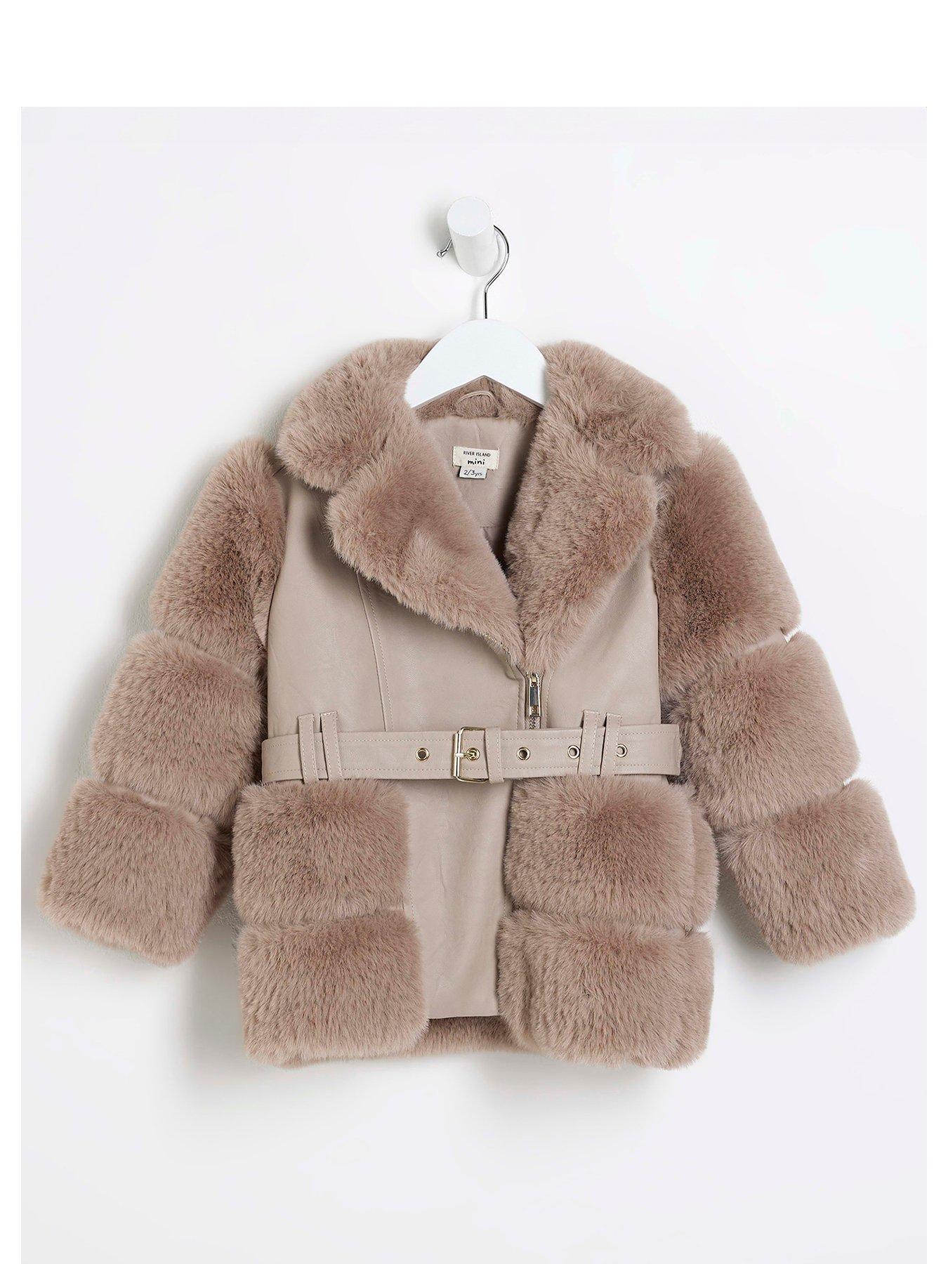 River island pink fur coat online