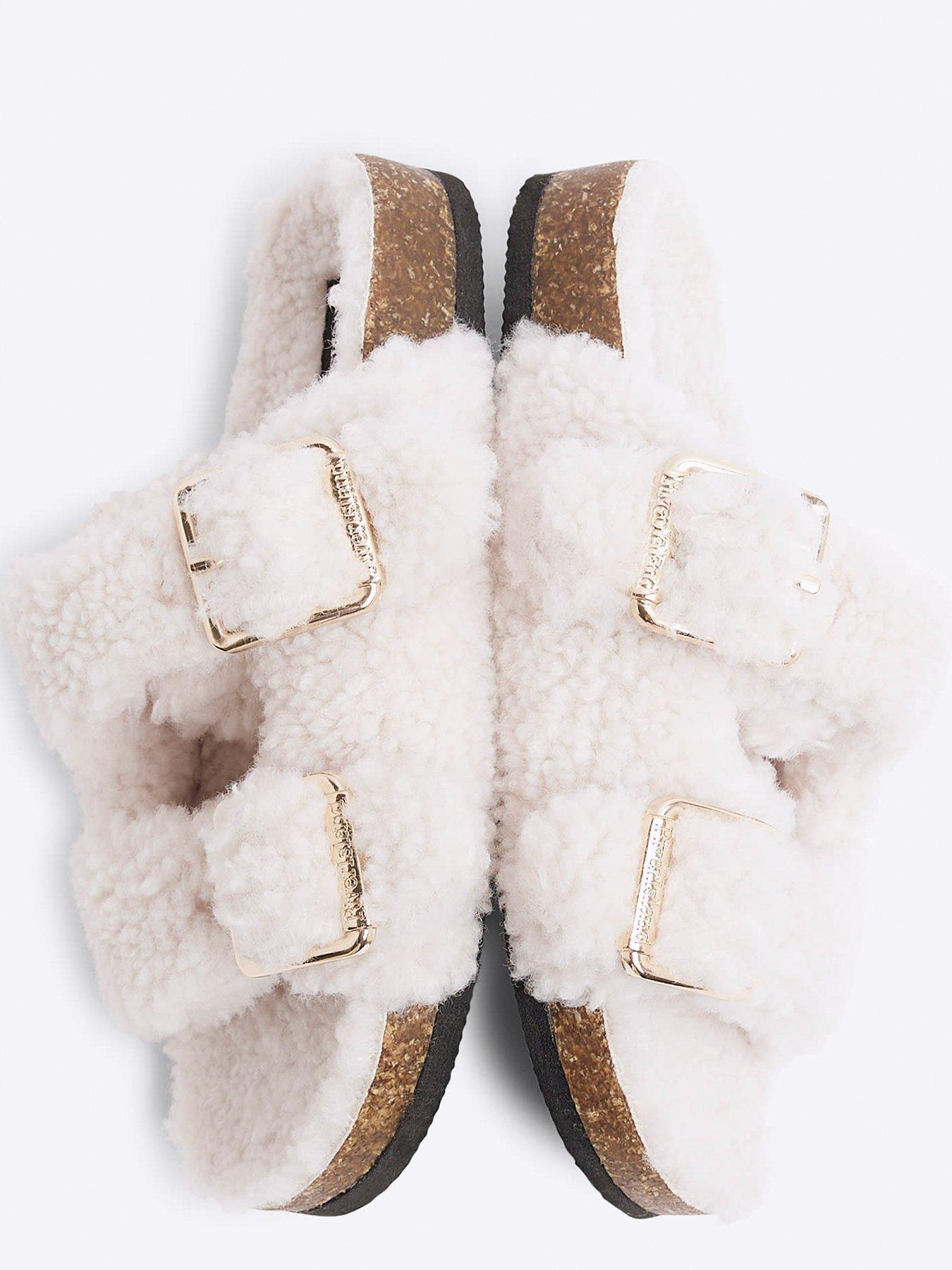 Older Girl Borg Footbed Slippers Cream
