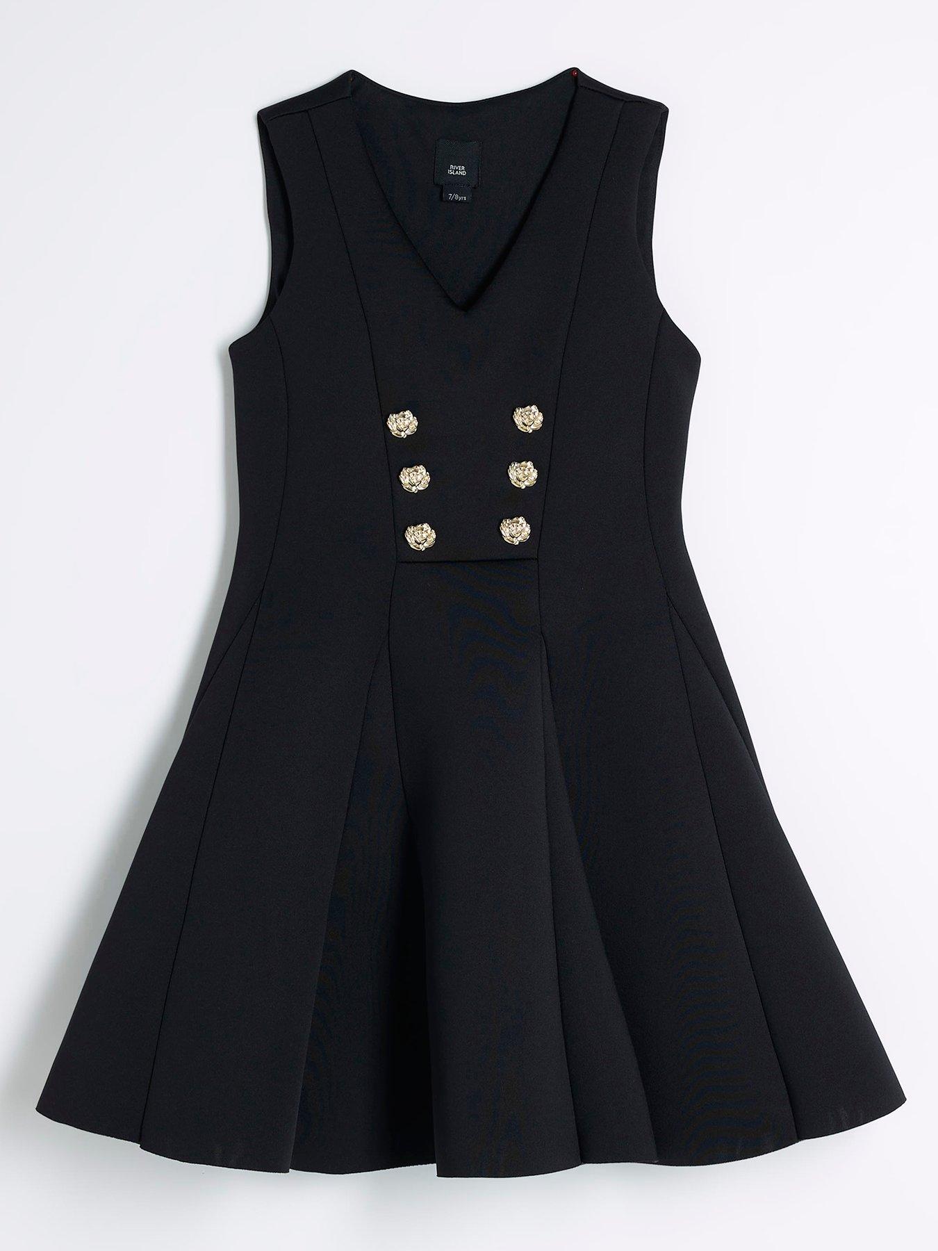 undefined Girls Scuba Military Skater Dress - Black