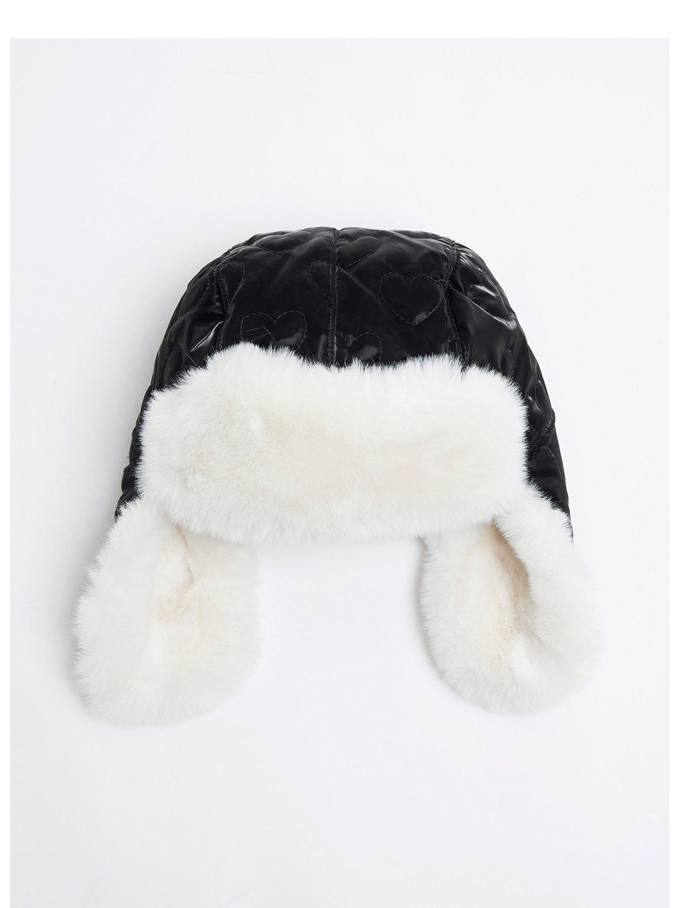 undefined Girls Padded Heart Trapper Hat - Black