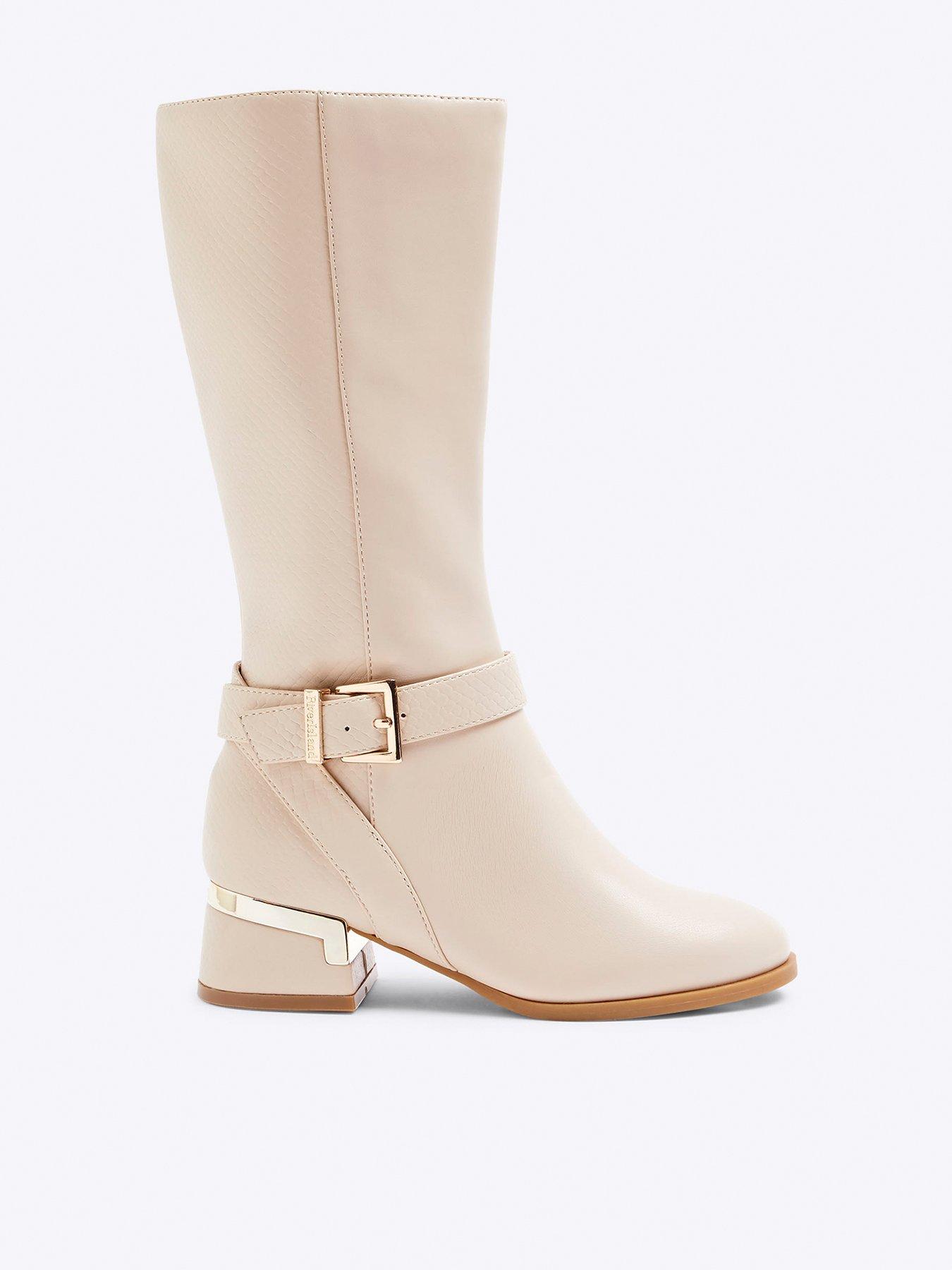 undefined Older Girl Heeled Knee High Boots - Cream