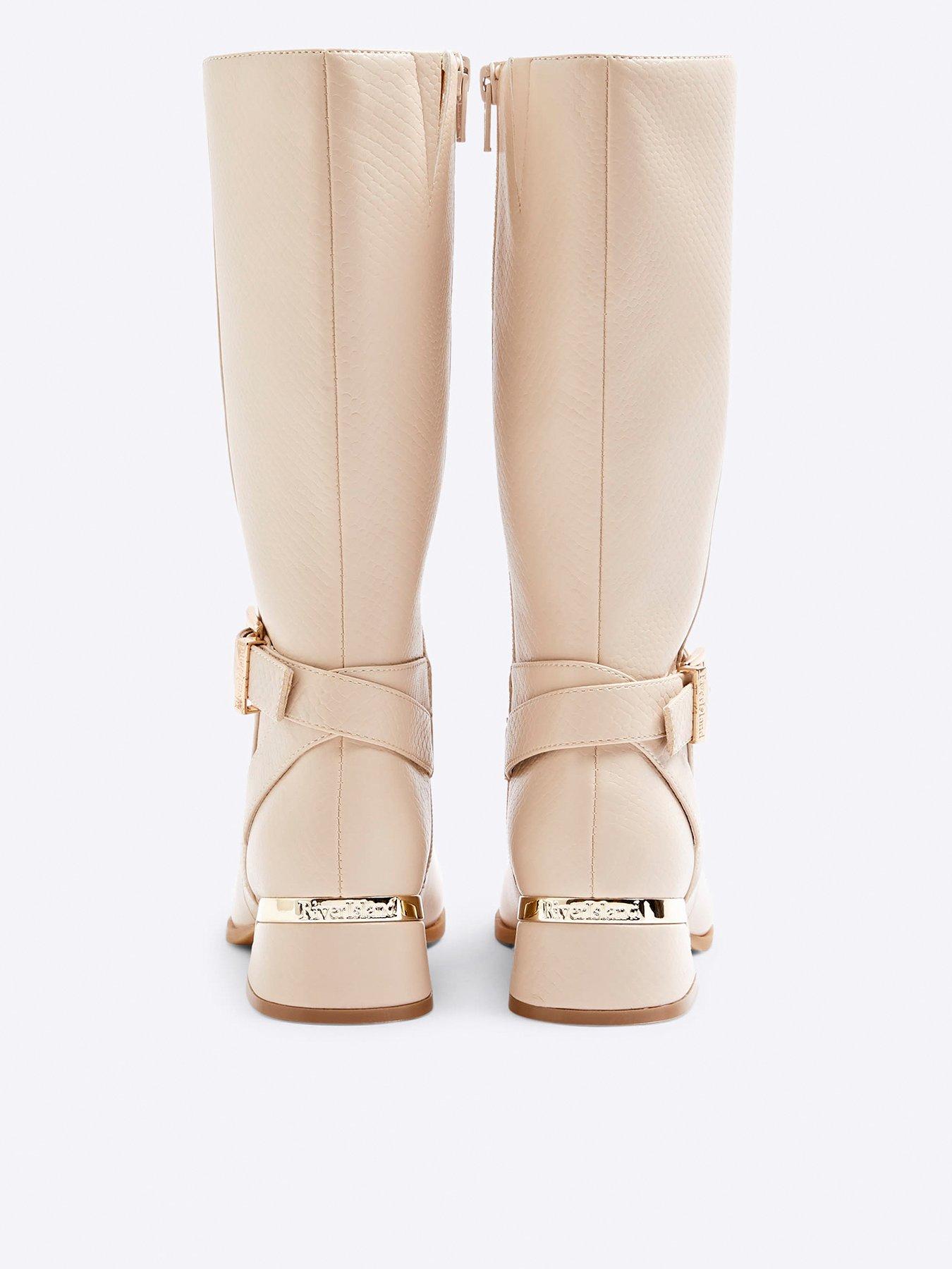 River Island Older Girl Heeled Knee High Boots Cream Very