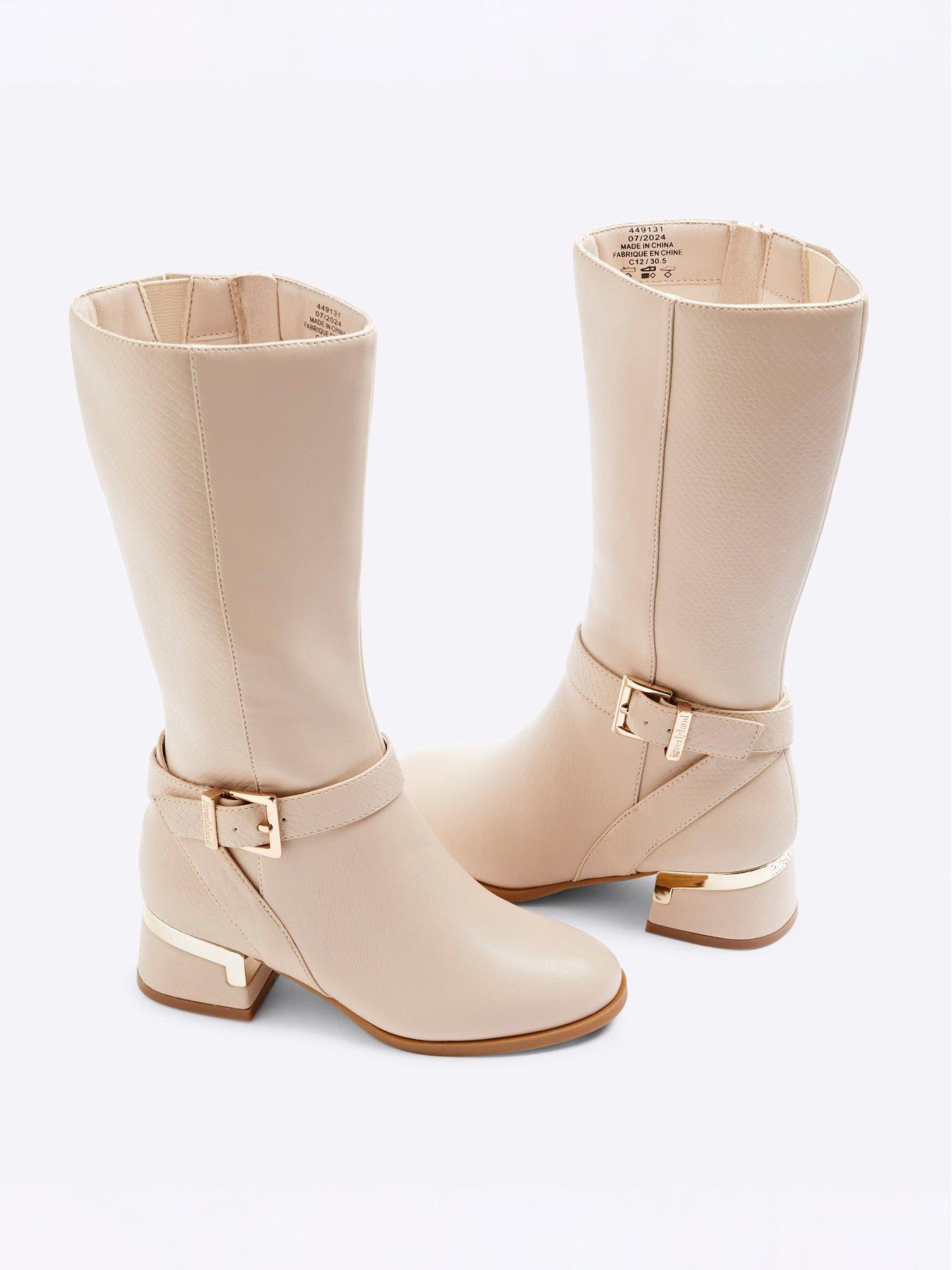 River Island Older Girl Heeled Knee High Boots Cream Very