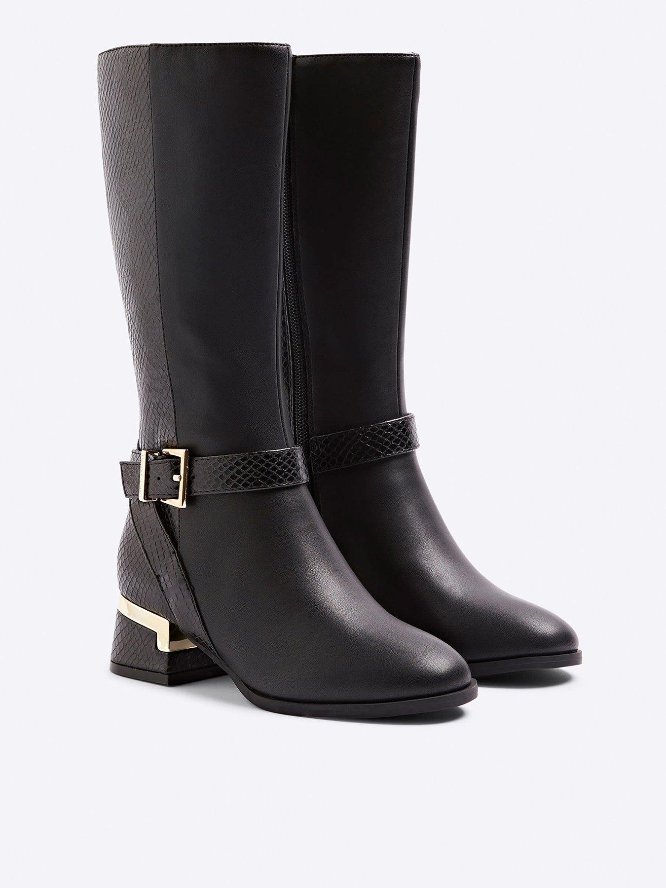 Image 2 of 5 of River Island Older Girl Heeled Knee High Boots - Black