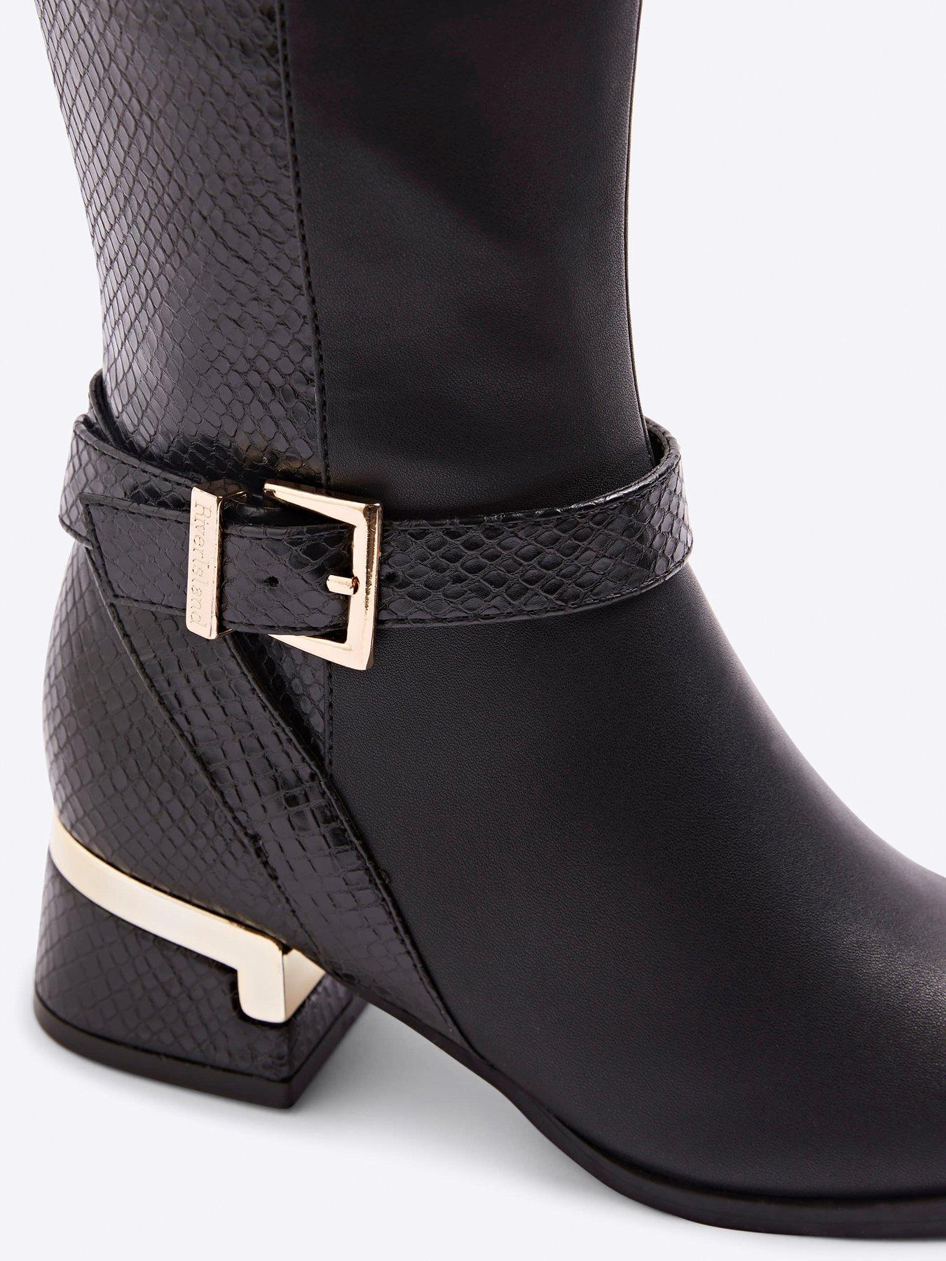 Image 4 of 5 of River Island Older Girl Heeled Knee High Boots - Black