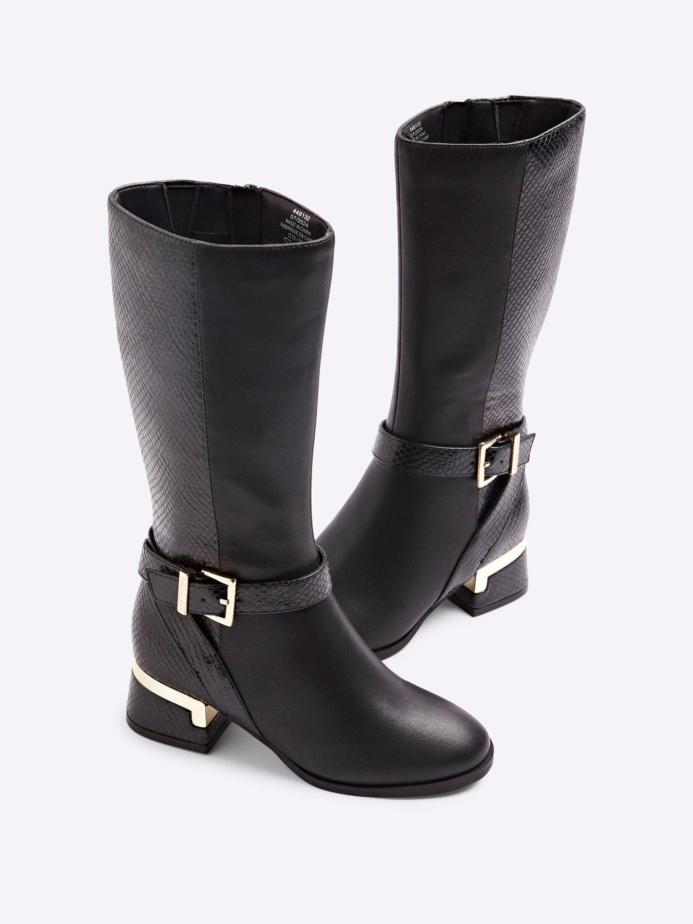 Image 5 of 5 of River Island Older Girl Heeled Knee High Boots - Black