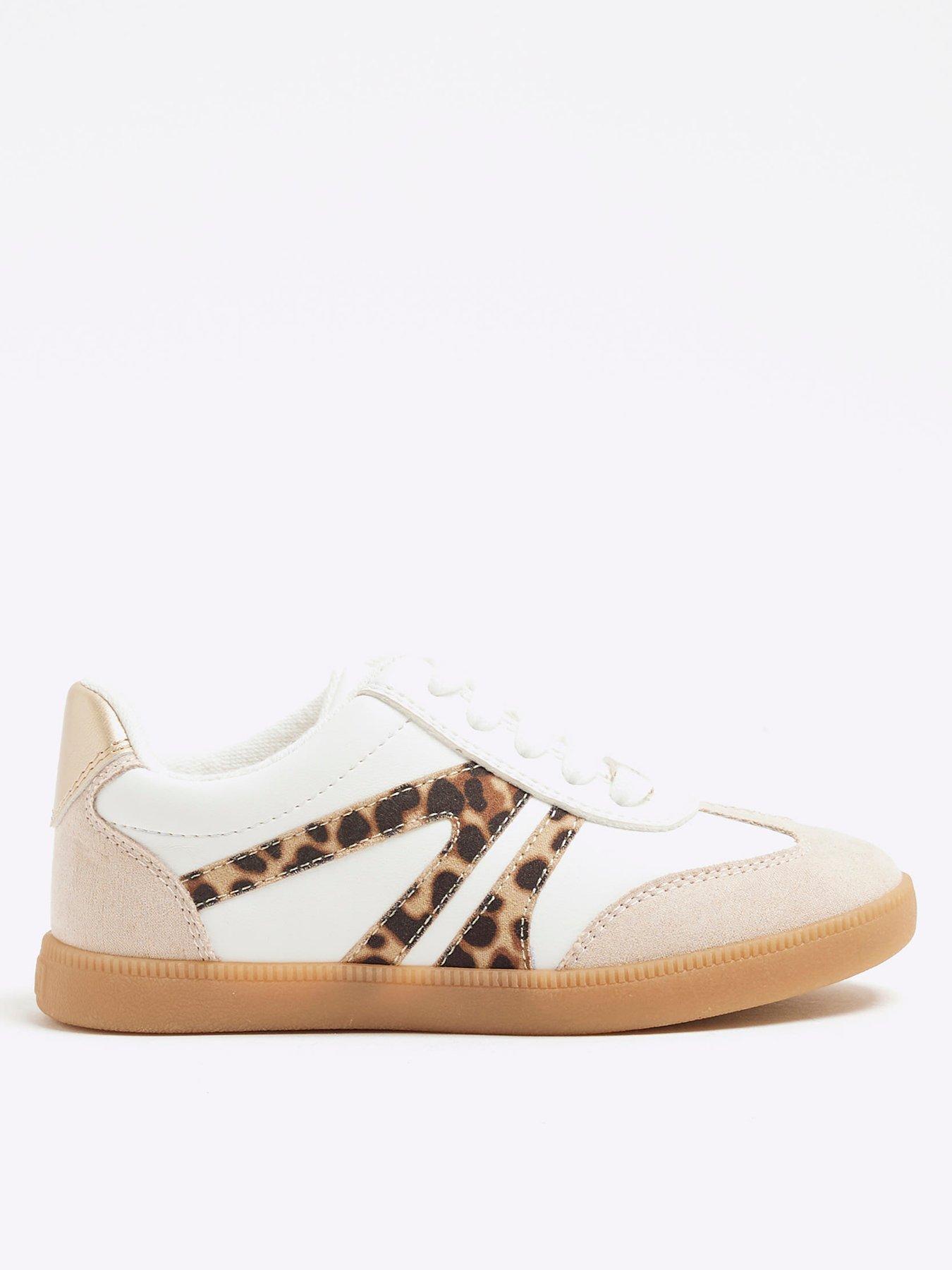 River Island Girls Leopard Lace Up Trainers White Very