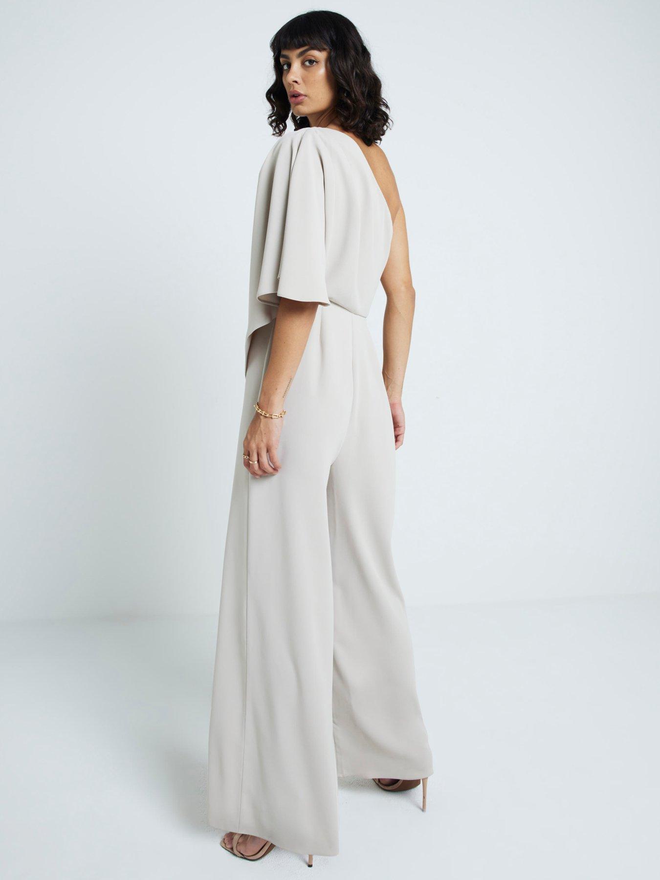 River Island One Shoulder Overlay Jumpsuit Cream Very
