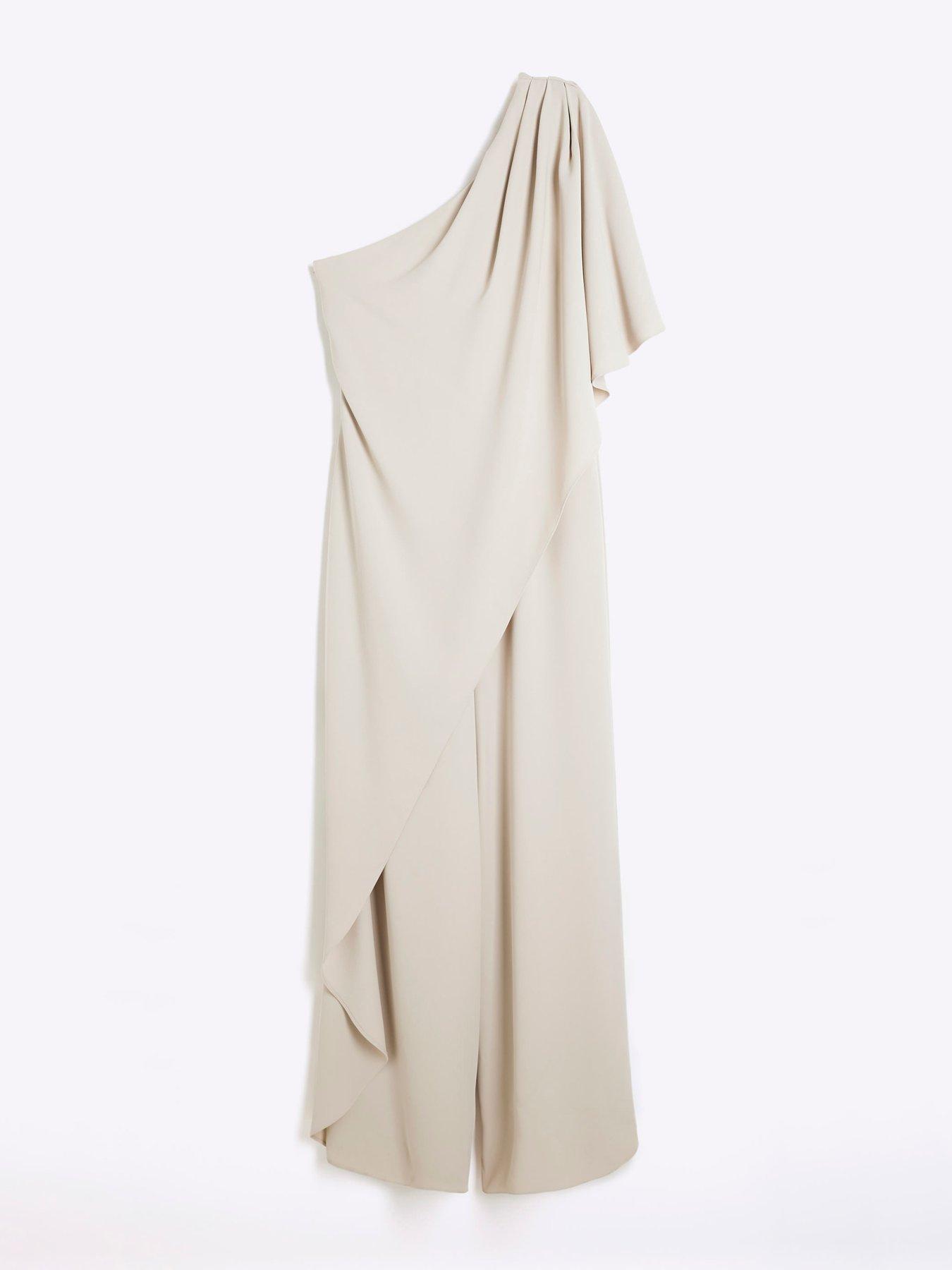 One Shoulder Overlay Jumpsuit Cream