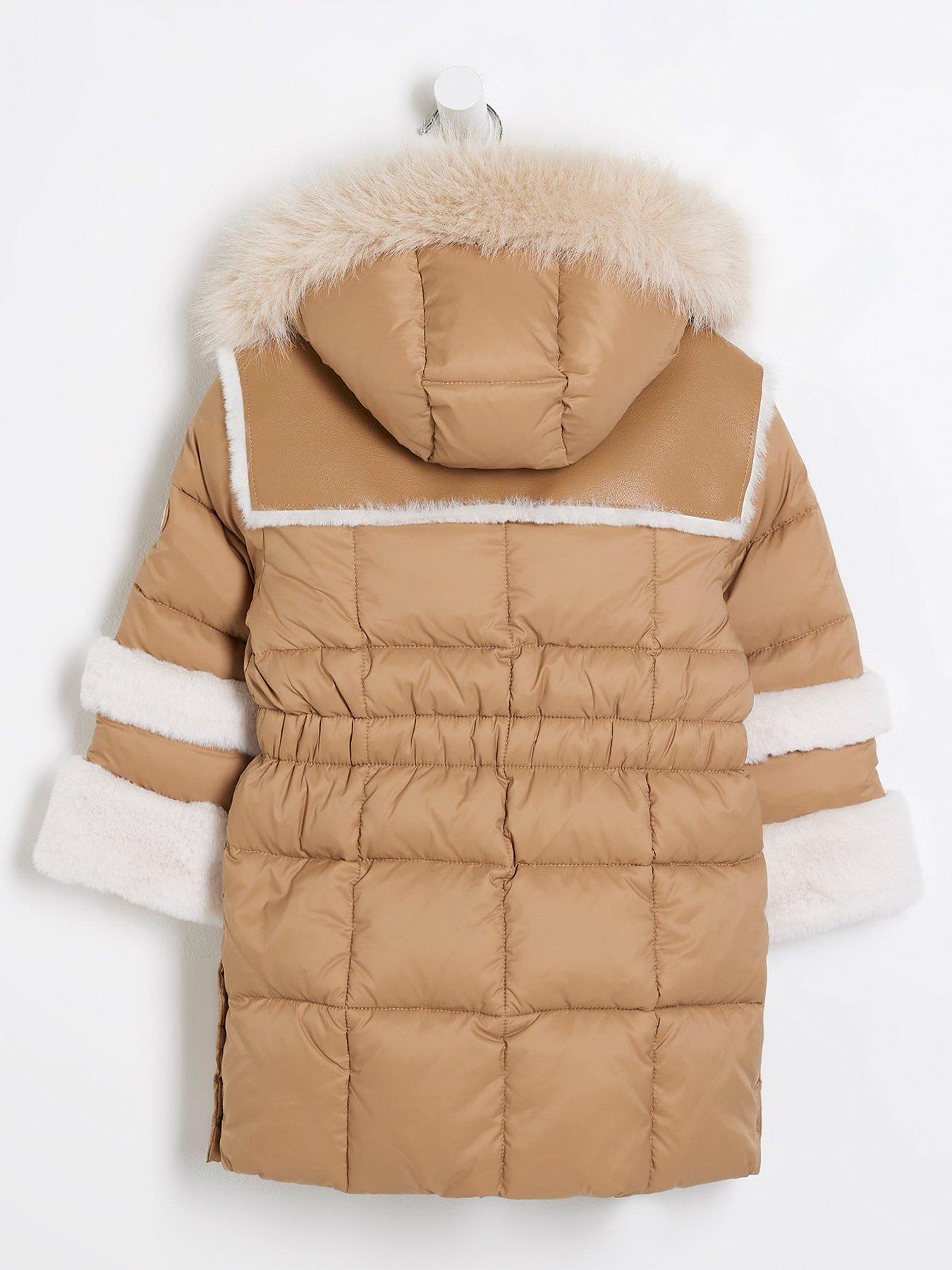 River Island Mini Mini Girl Fur Cuff Puffer Coat Beige Very