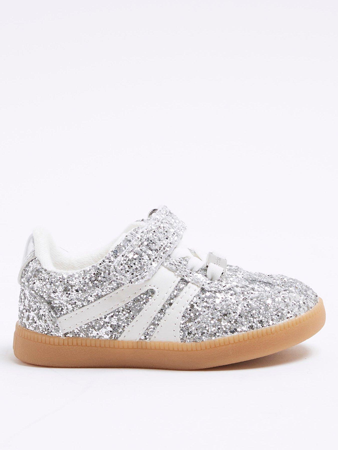 undefined Girls Glitter Velcro Trainers - Silver
