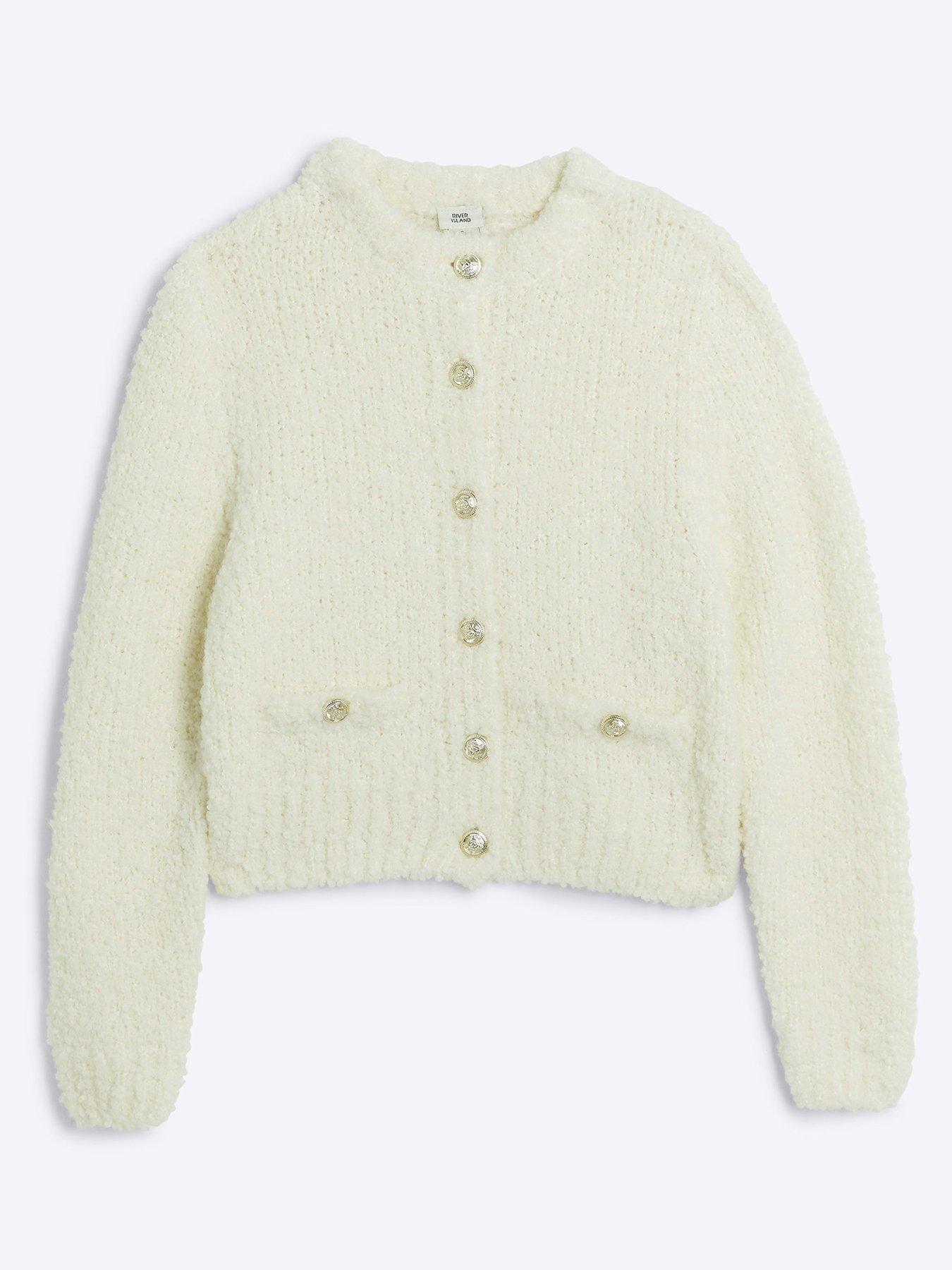 river island older girl boucle cardigan - cream