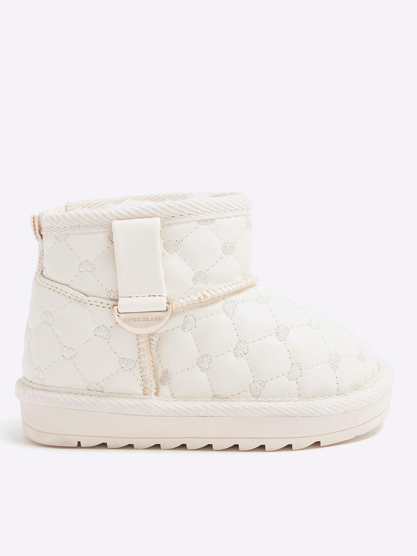undefined Girls Heart Quilt Fur Lined Boots - Cream