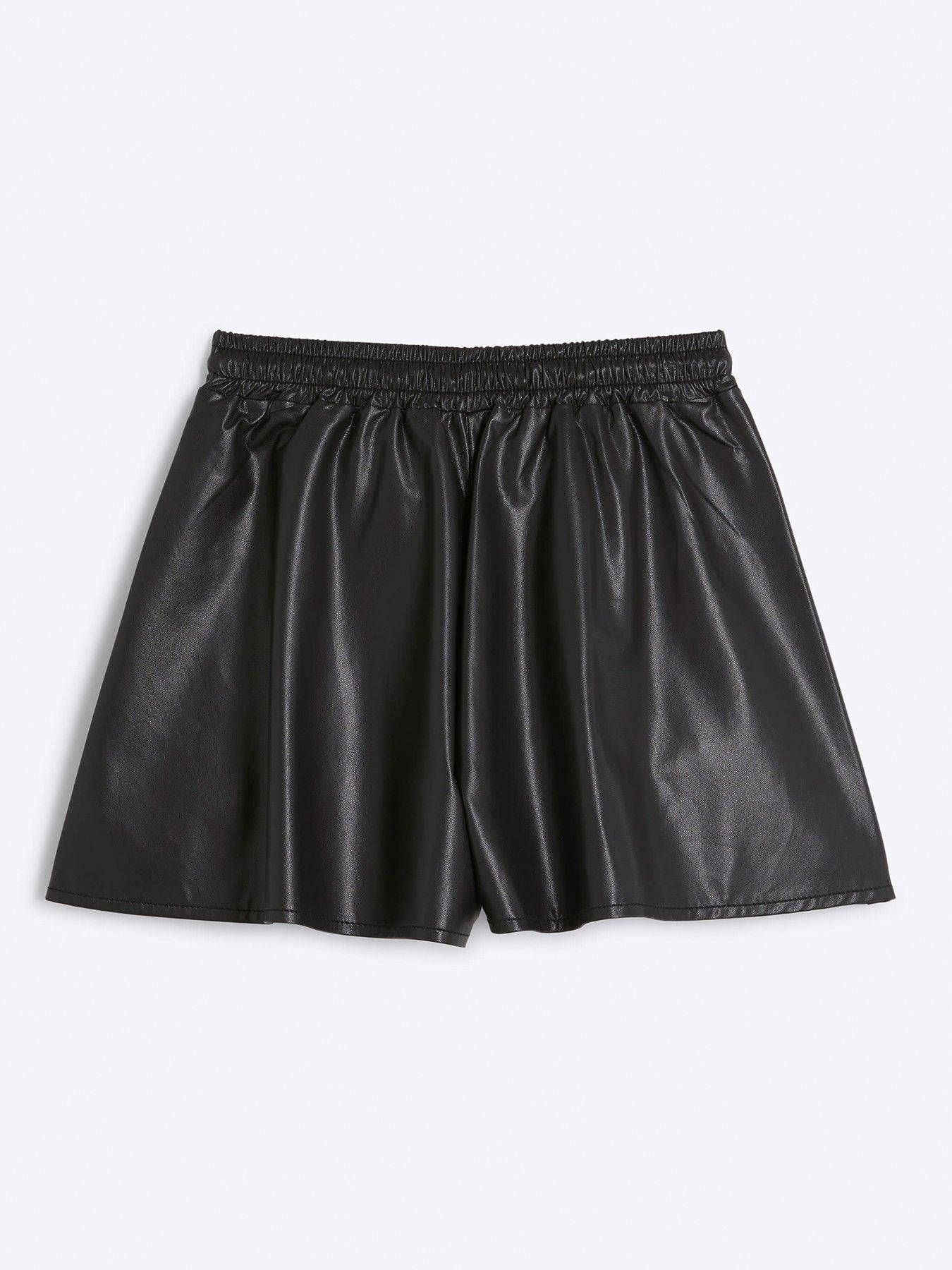 River Island Girls Faux Leather Elasticated Shorts Black Very