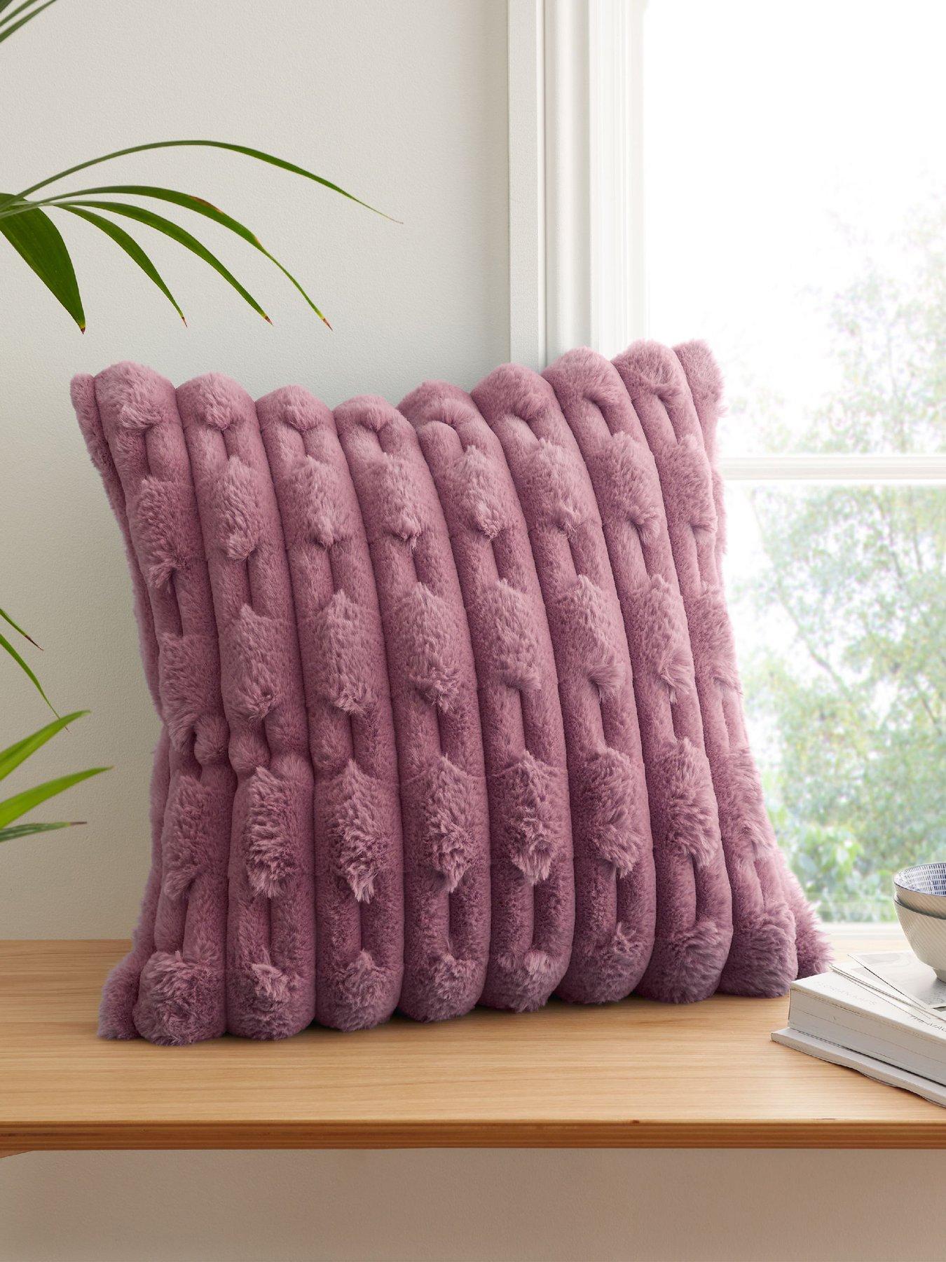 Product photograph of Bianca Carved Faux Fur Cushion- Pink from very.co.uk