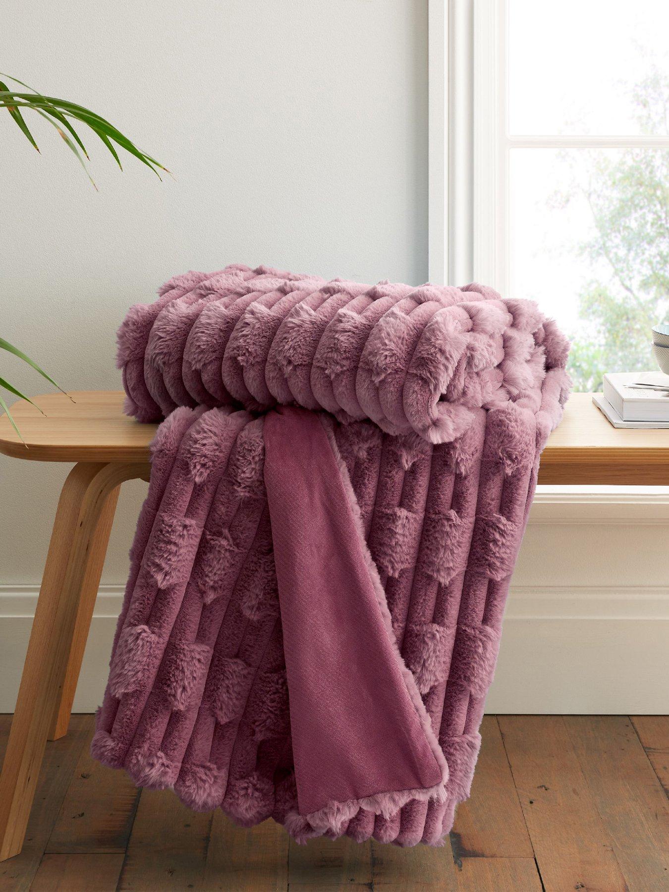 Product photograph of Bianca Carved Faux Fur Throw- Pink from very.co.uk