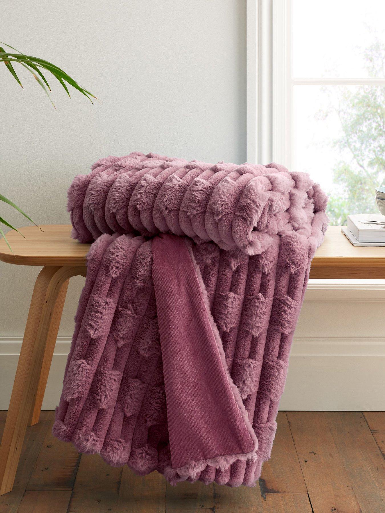 Image 1 of 5 of Bianca Carved Faux Fur Throw- Pink