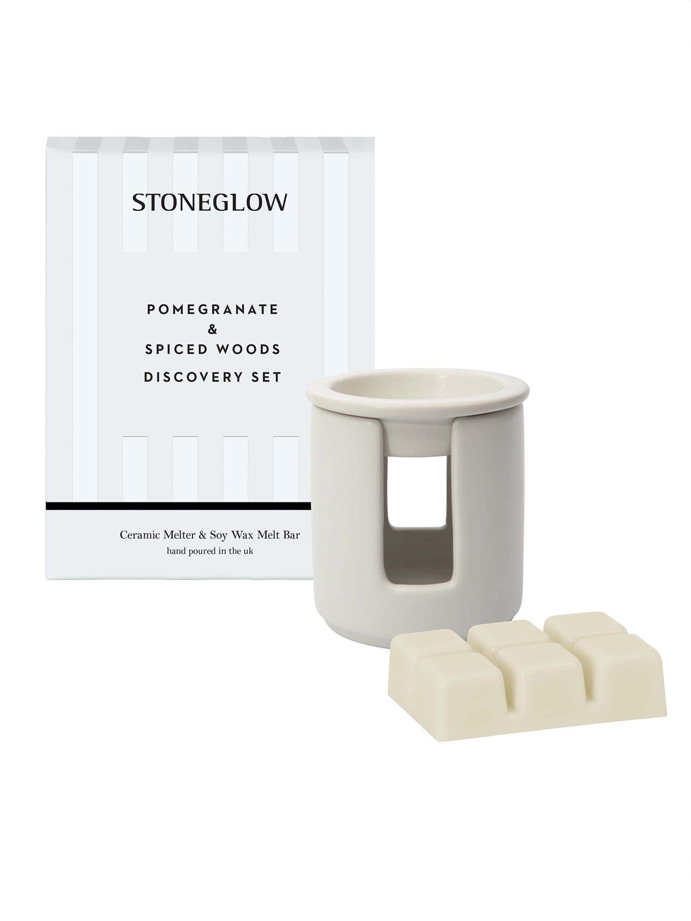 Product photograph of Stoneglow Modern Classics Ceramic Wax Melter Set - Pomegranate Spiced Woods from very.co.uk