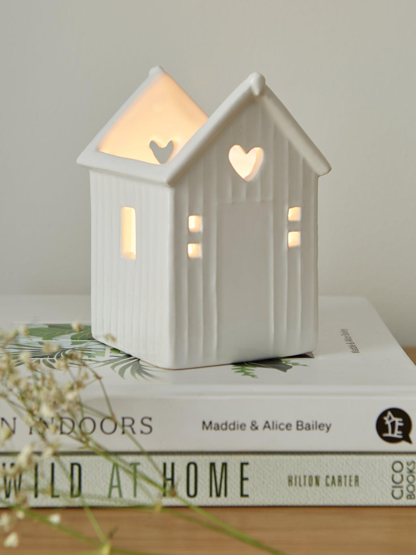 Product photograph of Very Home 11 4cm House Tealight Holder - White from very.co.uk