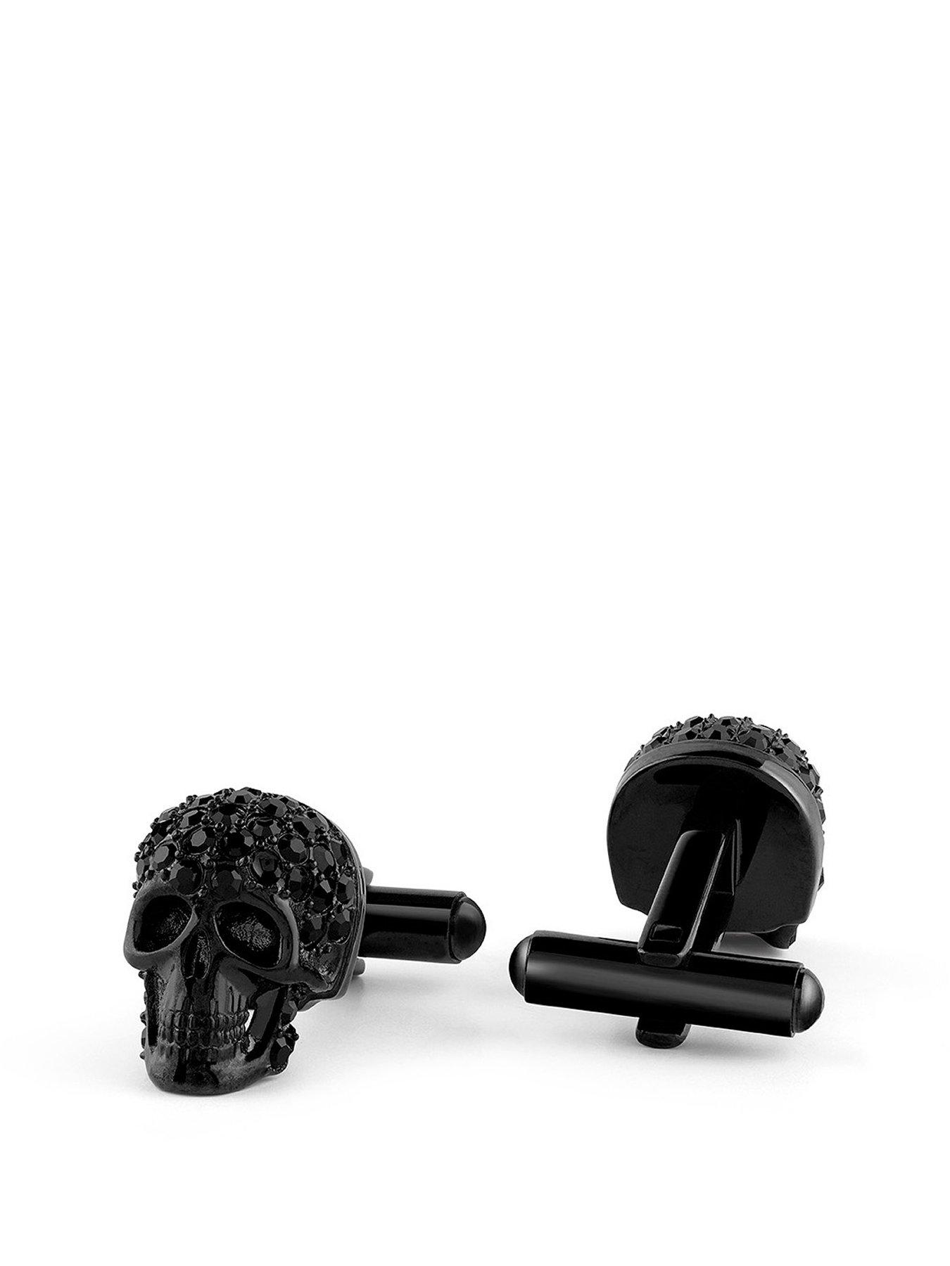 Product photograph of Philipp Plein Plein Elite Ip Black Crystal Skull Cufflinks from very.co.uk