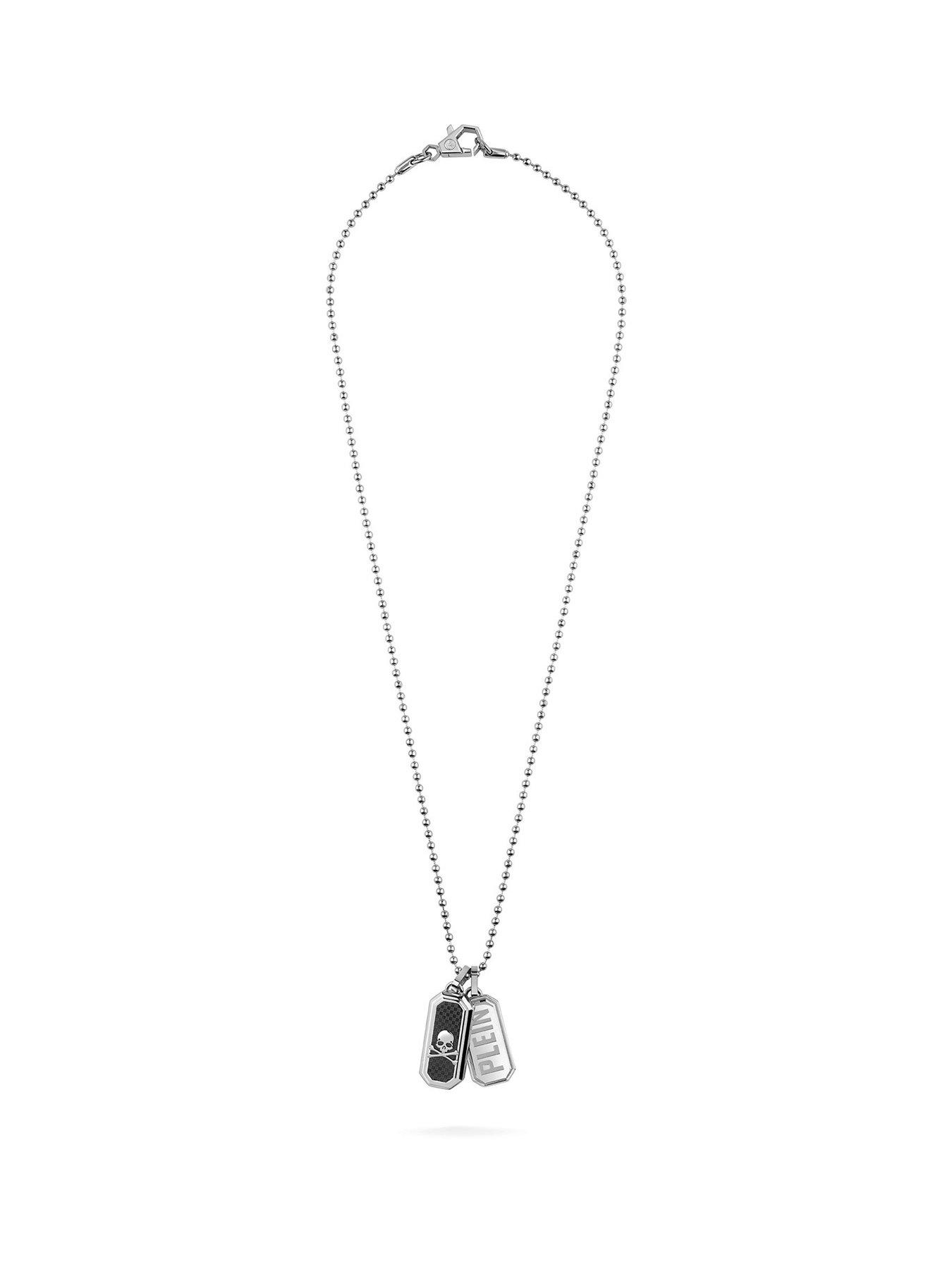 Product photograph of Philipp Plein Plein Tag Stainless Steel Double Tag Necklace from very.co.uk