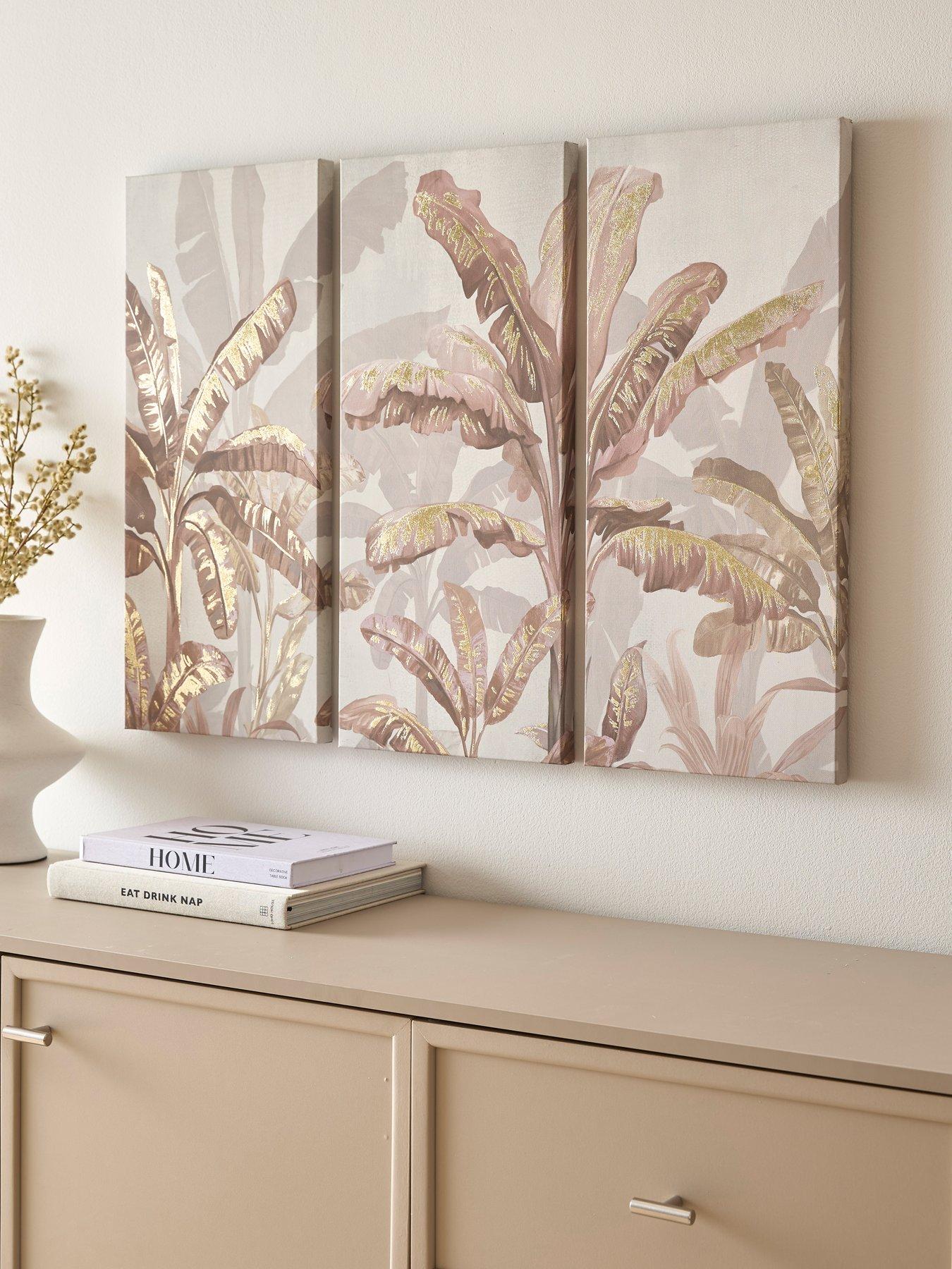 Product photograph of Very Home Set Of 3 Palm Tree Canvas Prints With Gold Foil Embellishment from very.co.uk