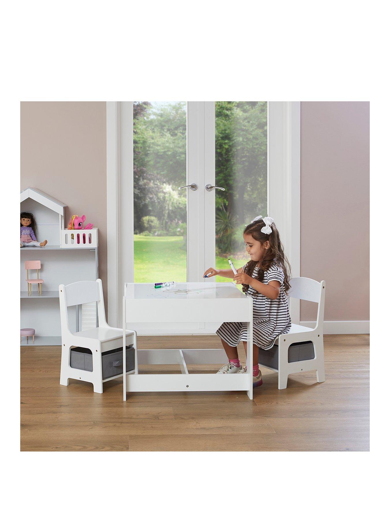 Product photograph of Liberty House White Table And Chairs With Grey Storage Bins from very.co.uk