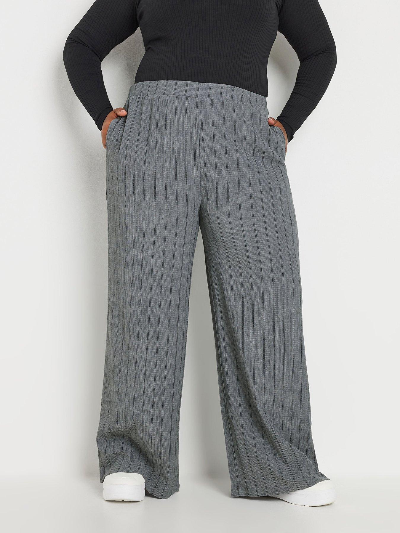 Yours Curve Textured Pull On Stripe Trouser