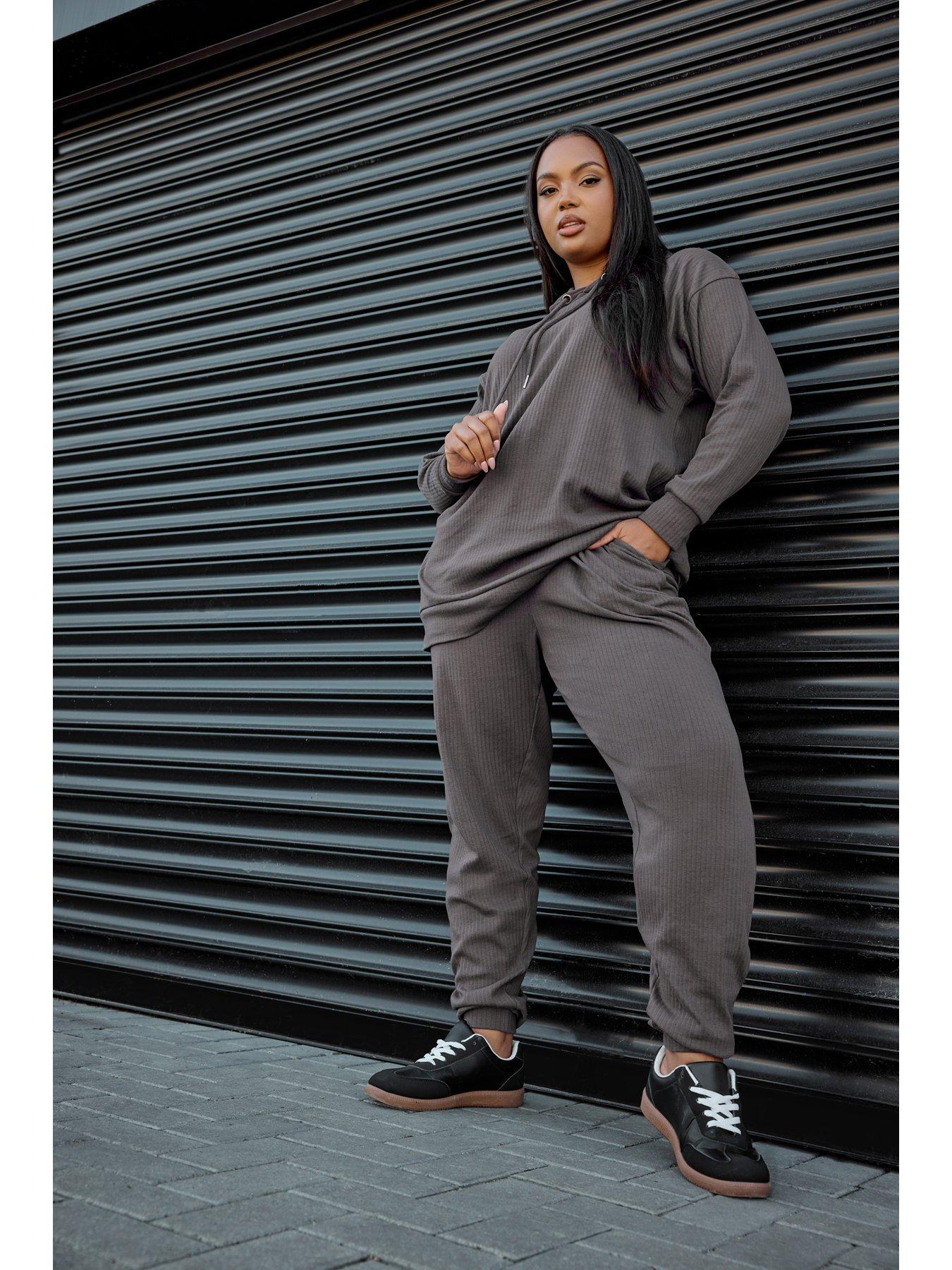 undefined Curve Ribbed Hoodie - Grey