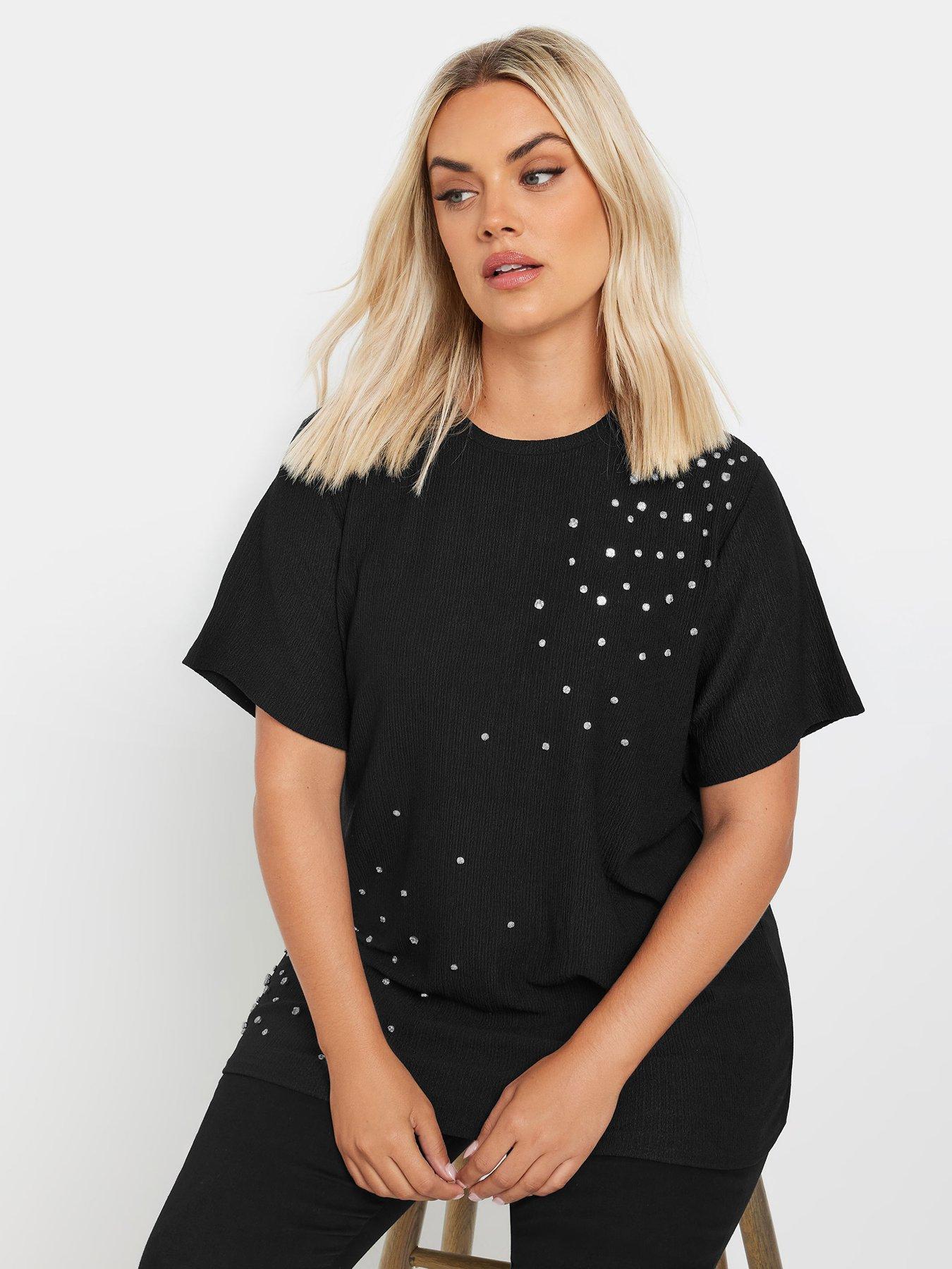 undefined Curve Textured Diamante T-shirt - Black