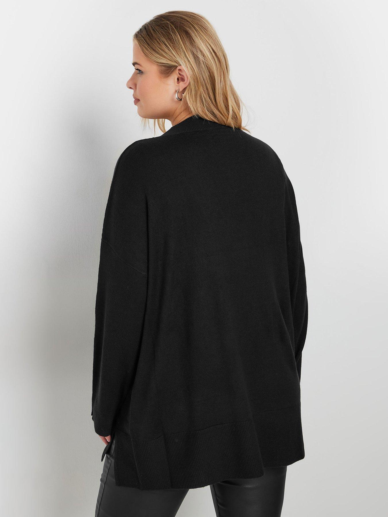Image 2 of 4 of Yours Curve Button Sleeve Ribbed Jumper - Black