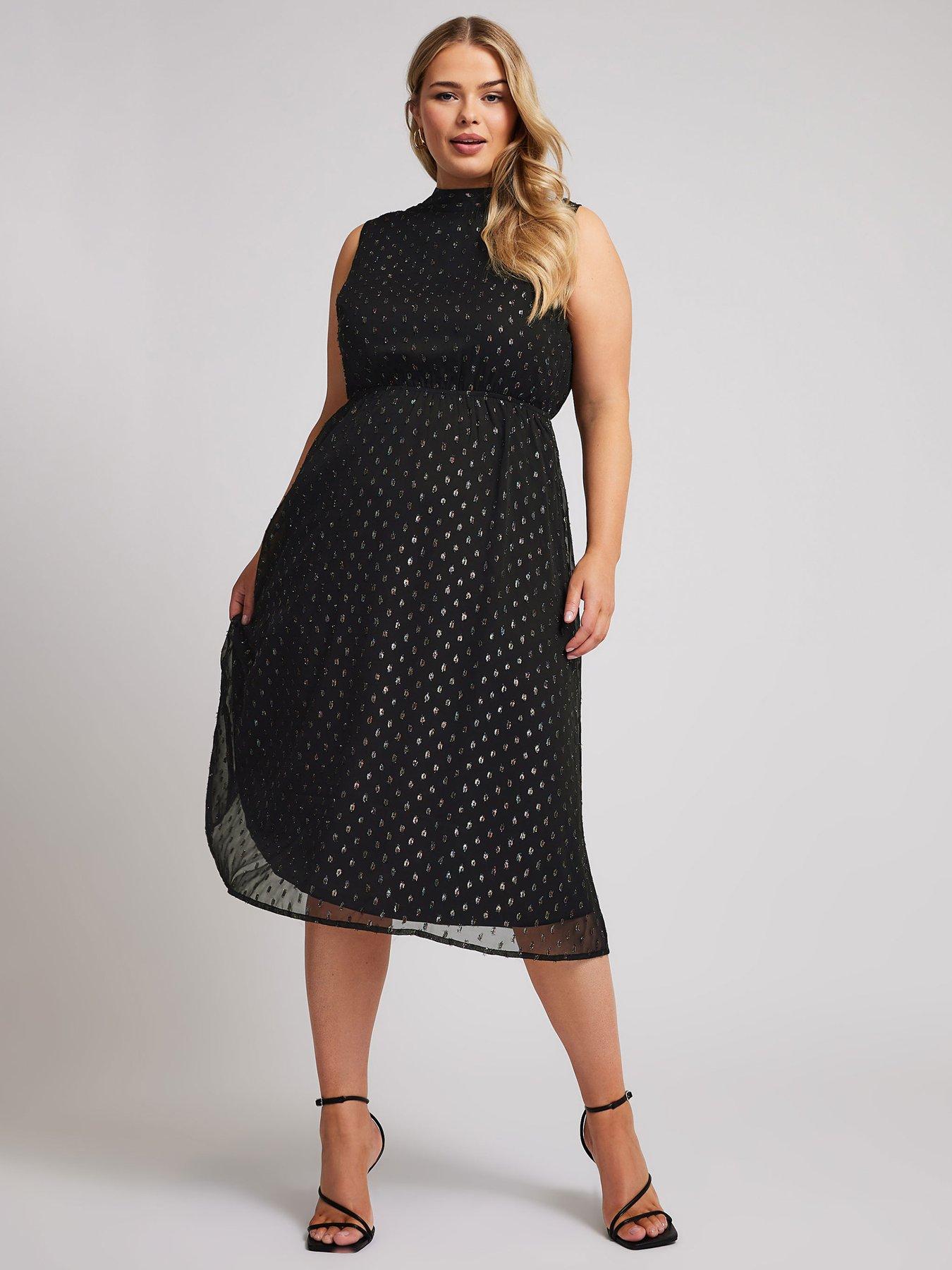 Yours Curve Metallic Dobby Bow Back Dress - Black