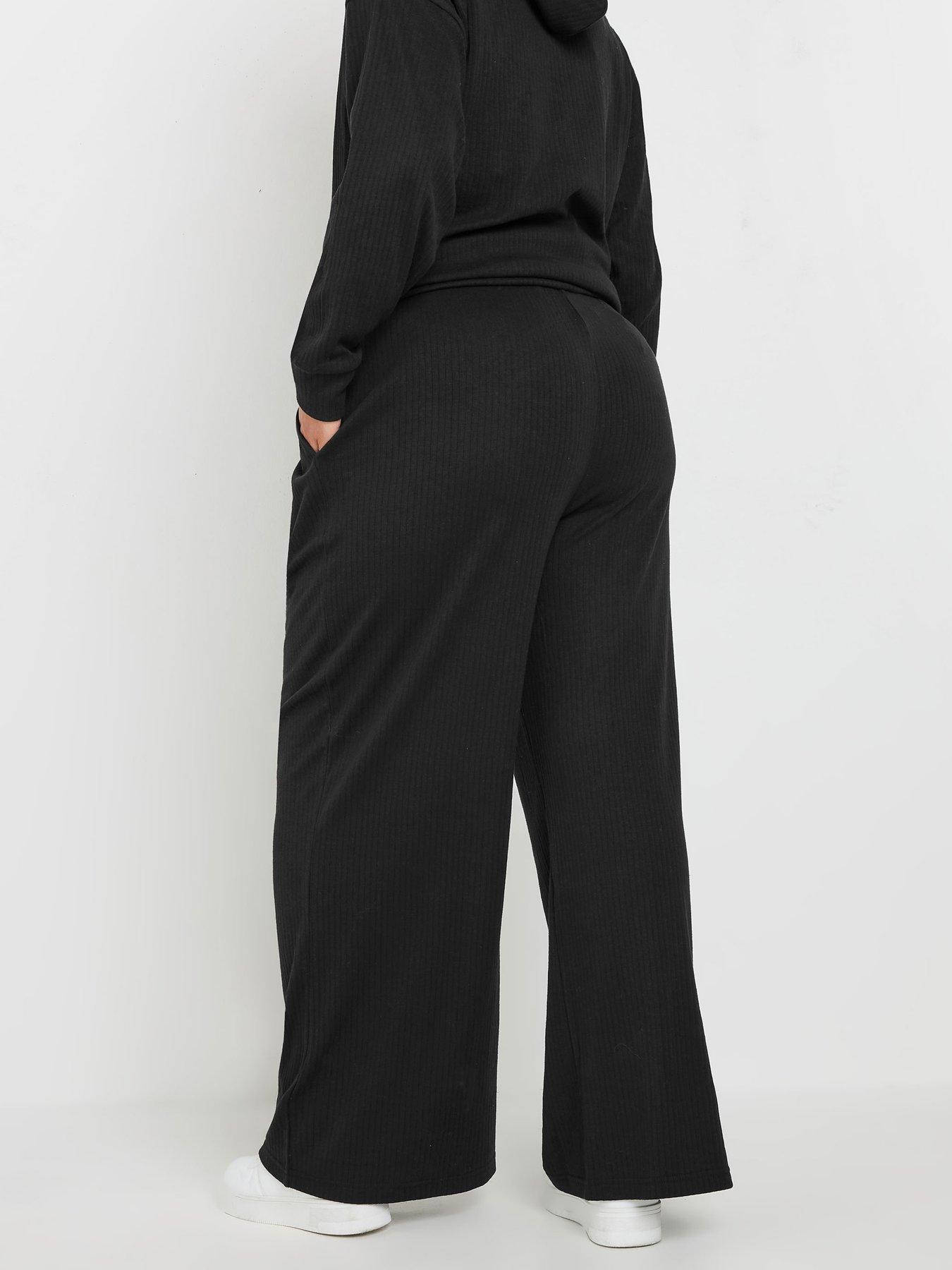 Yours Curve Ribbed Wide Leg Joggers Black Very