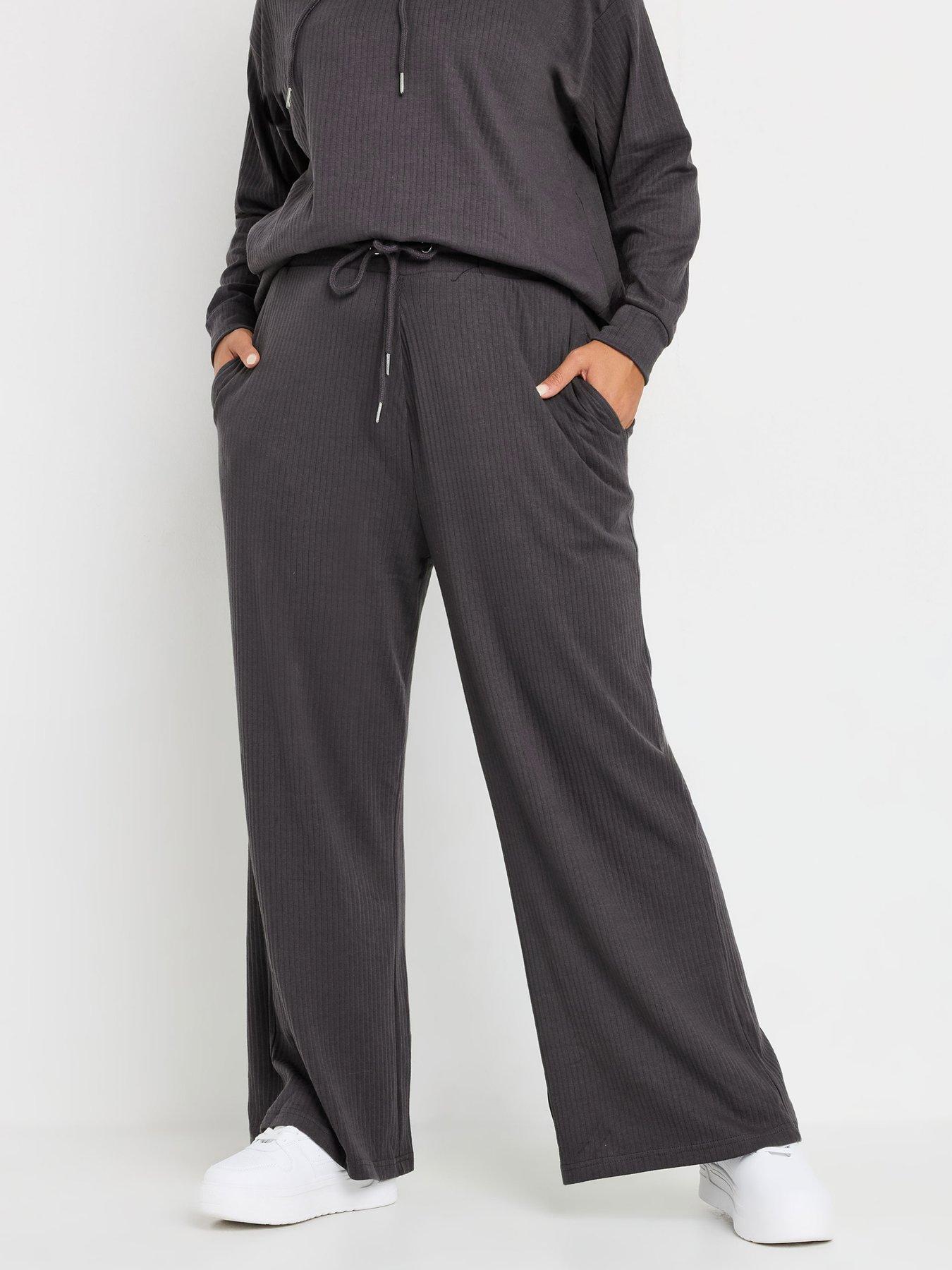 Yours Curve Ribbed Wide Leg Joggers Grey Very