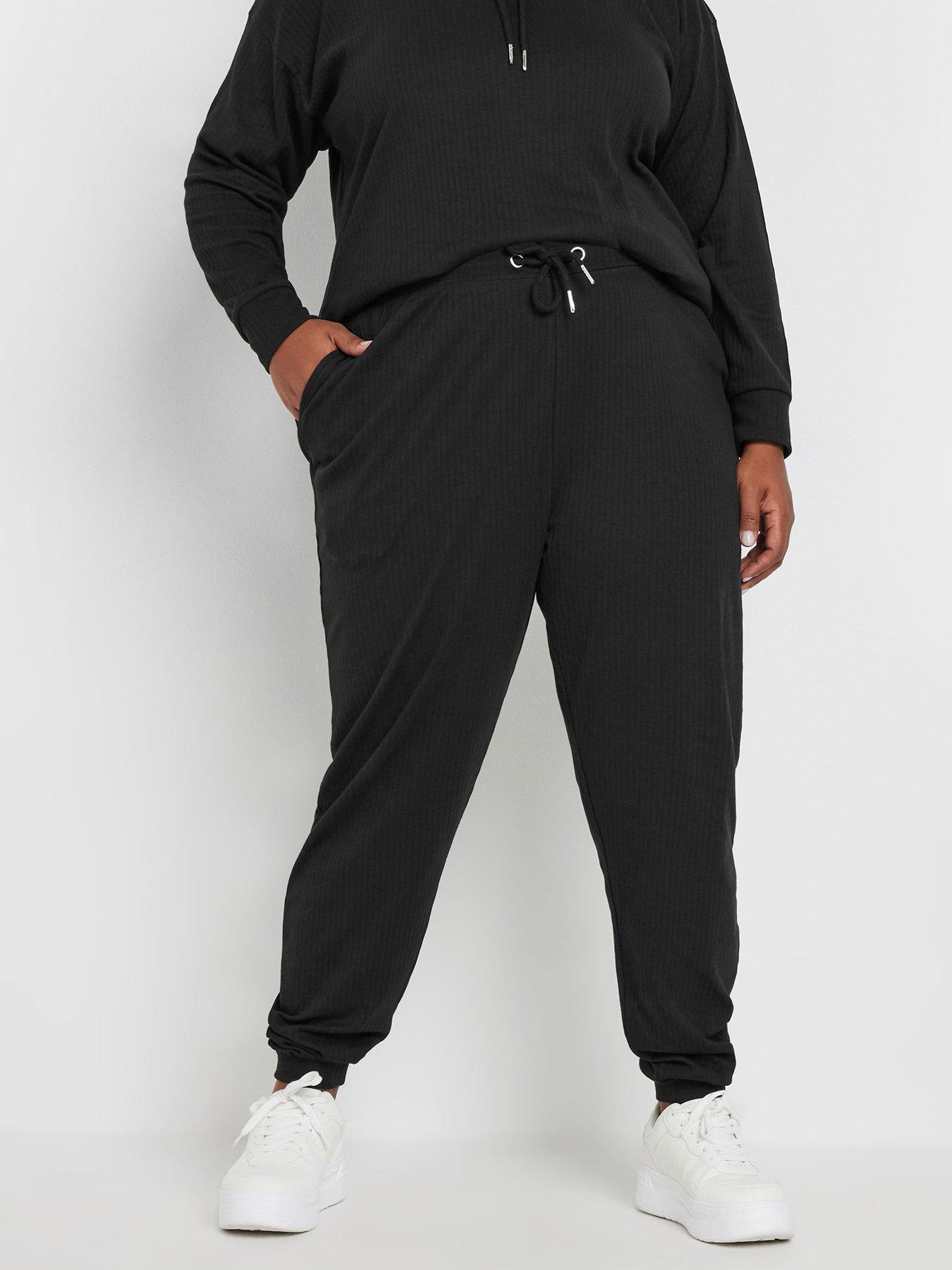 undefined Curve Ribbed Joggers - Black