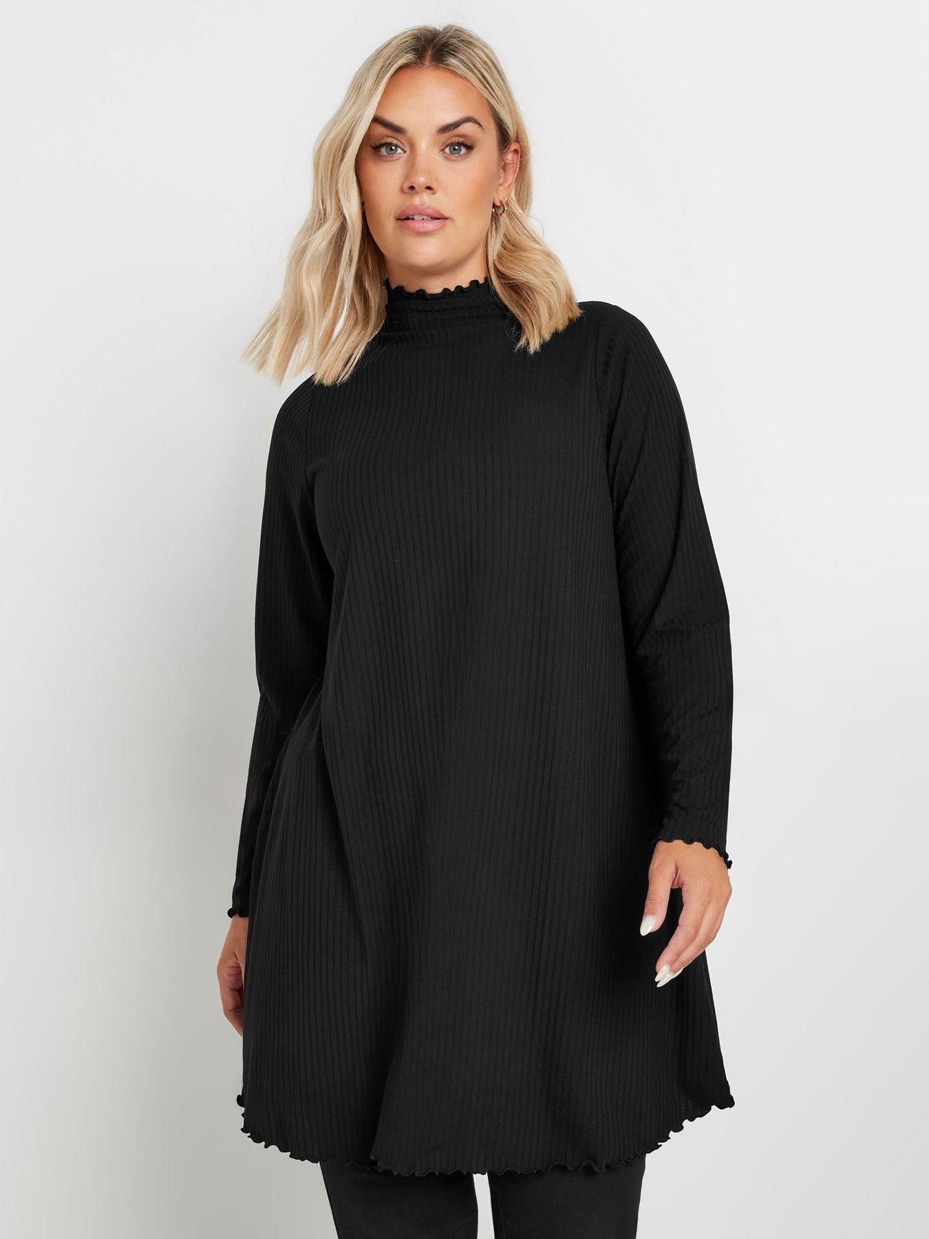 Yours Curve Lettuce Edge Tunic - Black