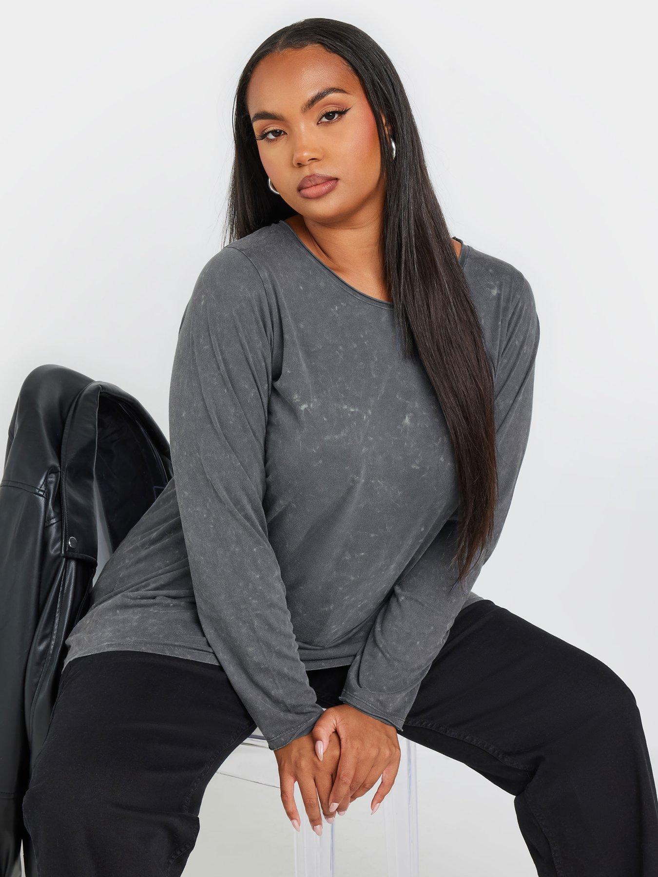 undefined Curve Log Sleeve Acid Wash T-Shirt - Grey